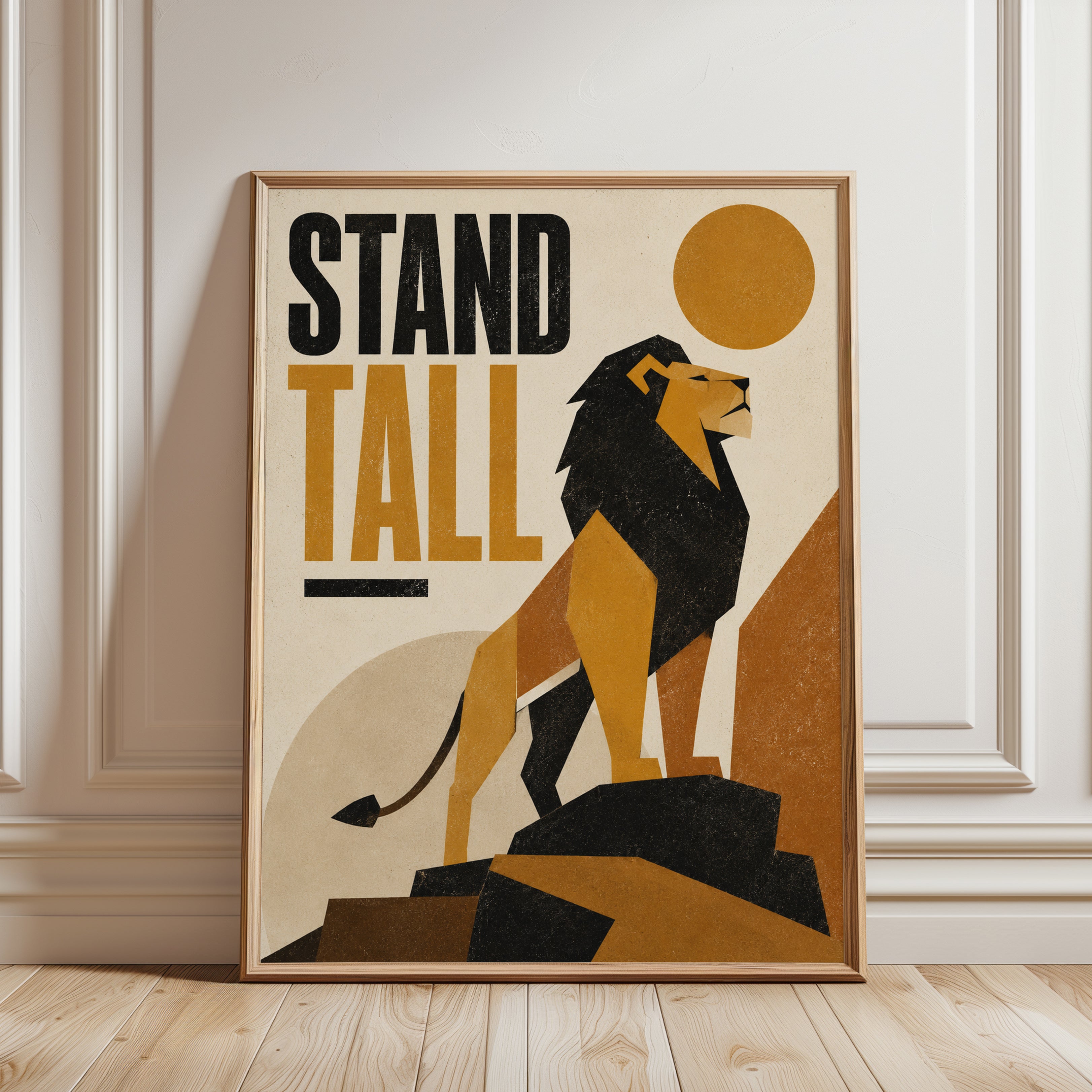 Motivational Lion Print – Stand Tall Wall Art - framed detail