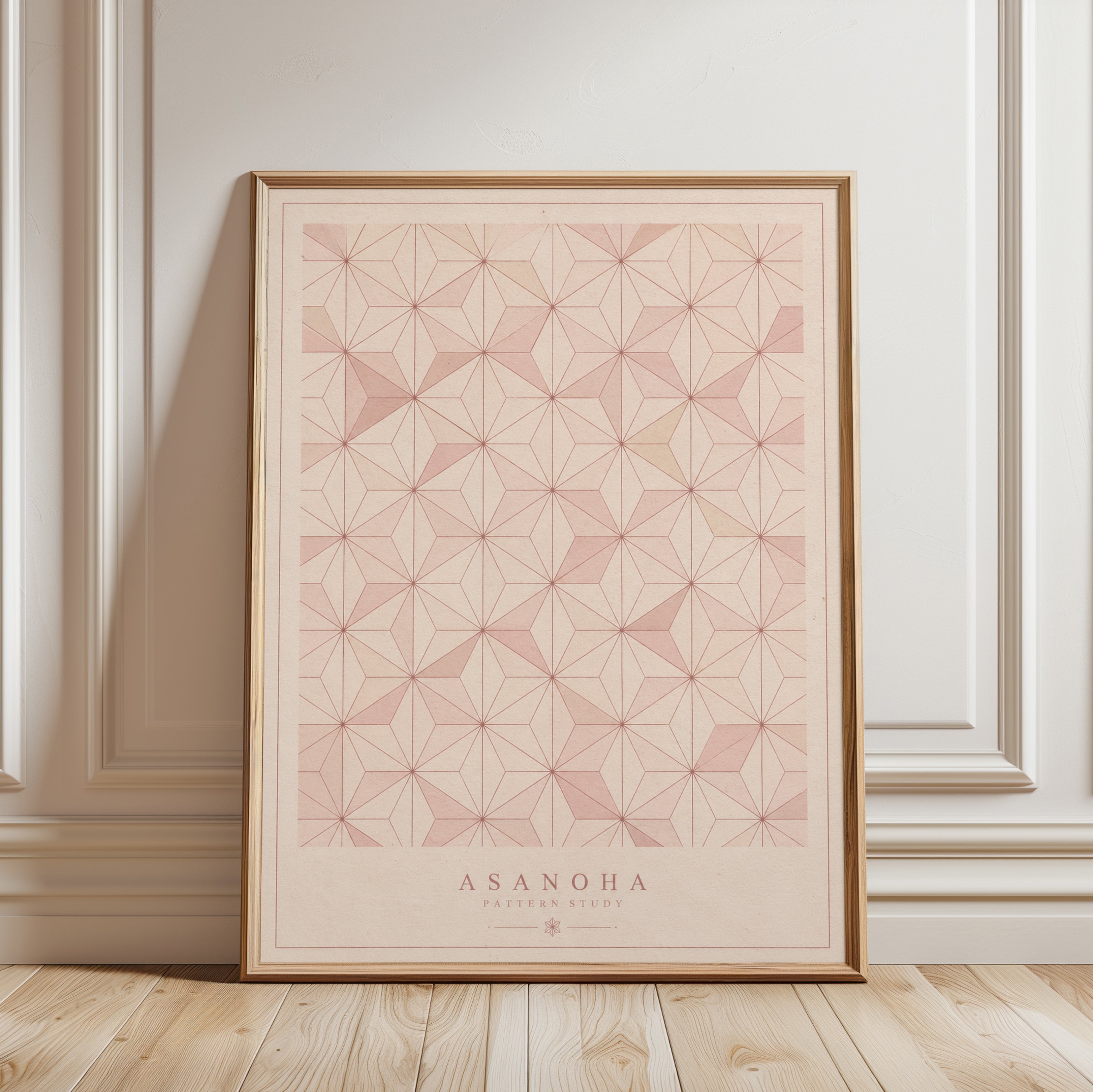 Asanoha Pattern Print: Japanese Geometric Hemp Leaf Art - framed detail