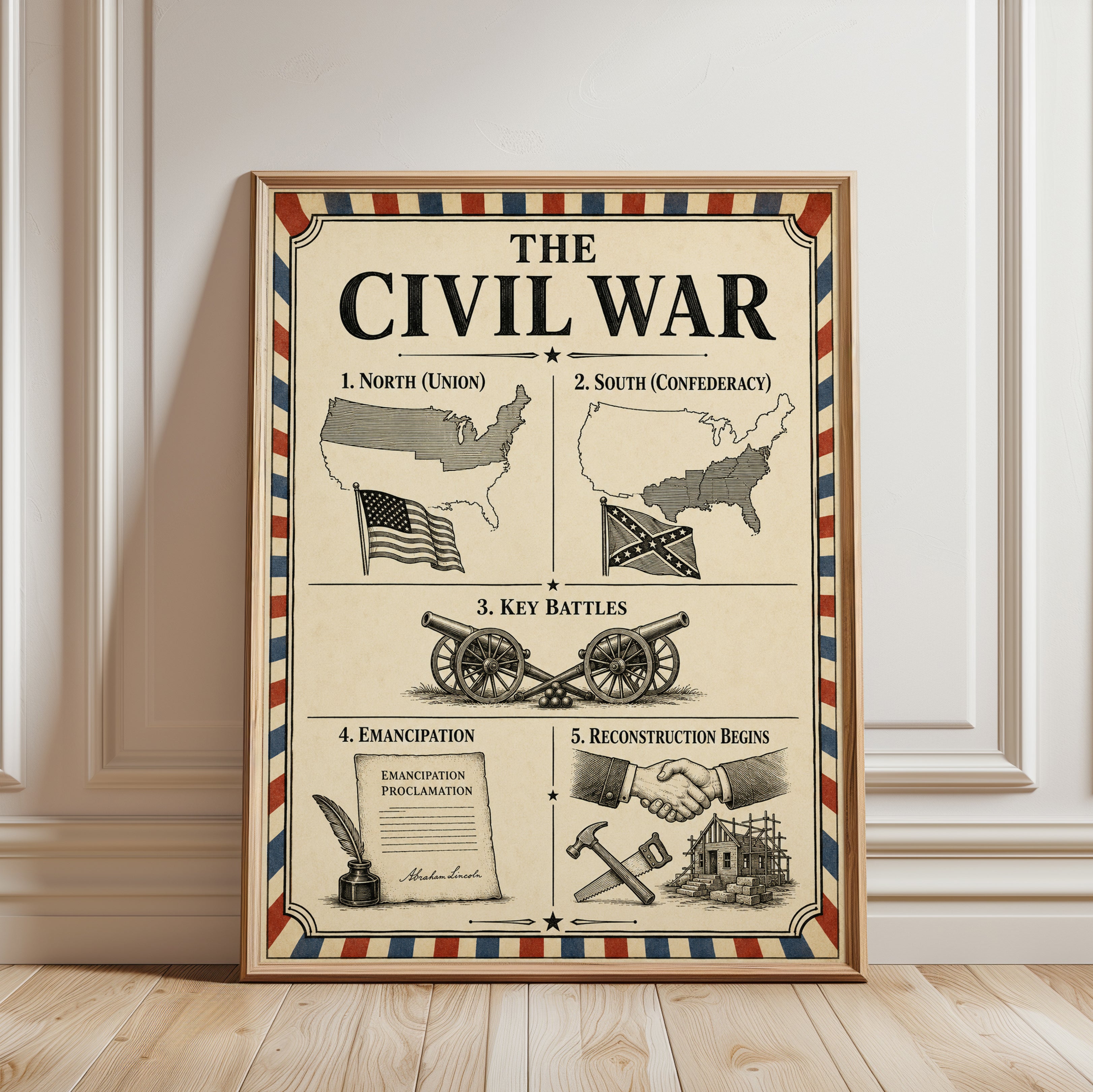 Civil War Poster – American History Print - framed detail