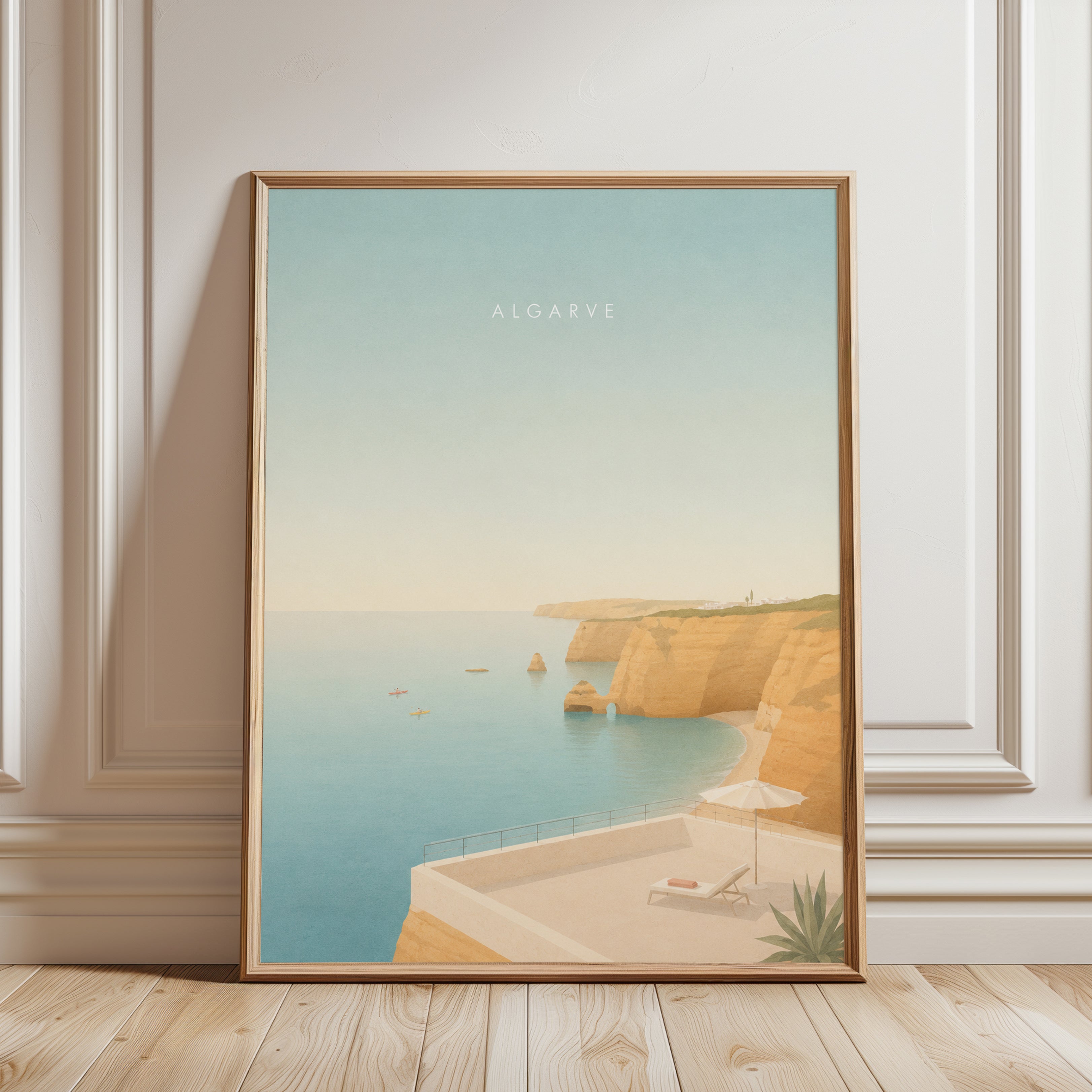 Algarve Travel Poster – Portugal Coastal Print - framed detail