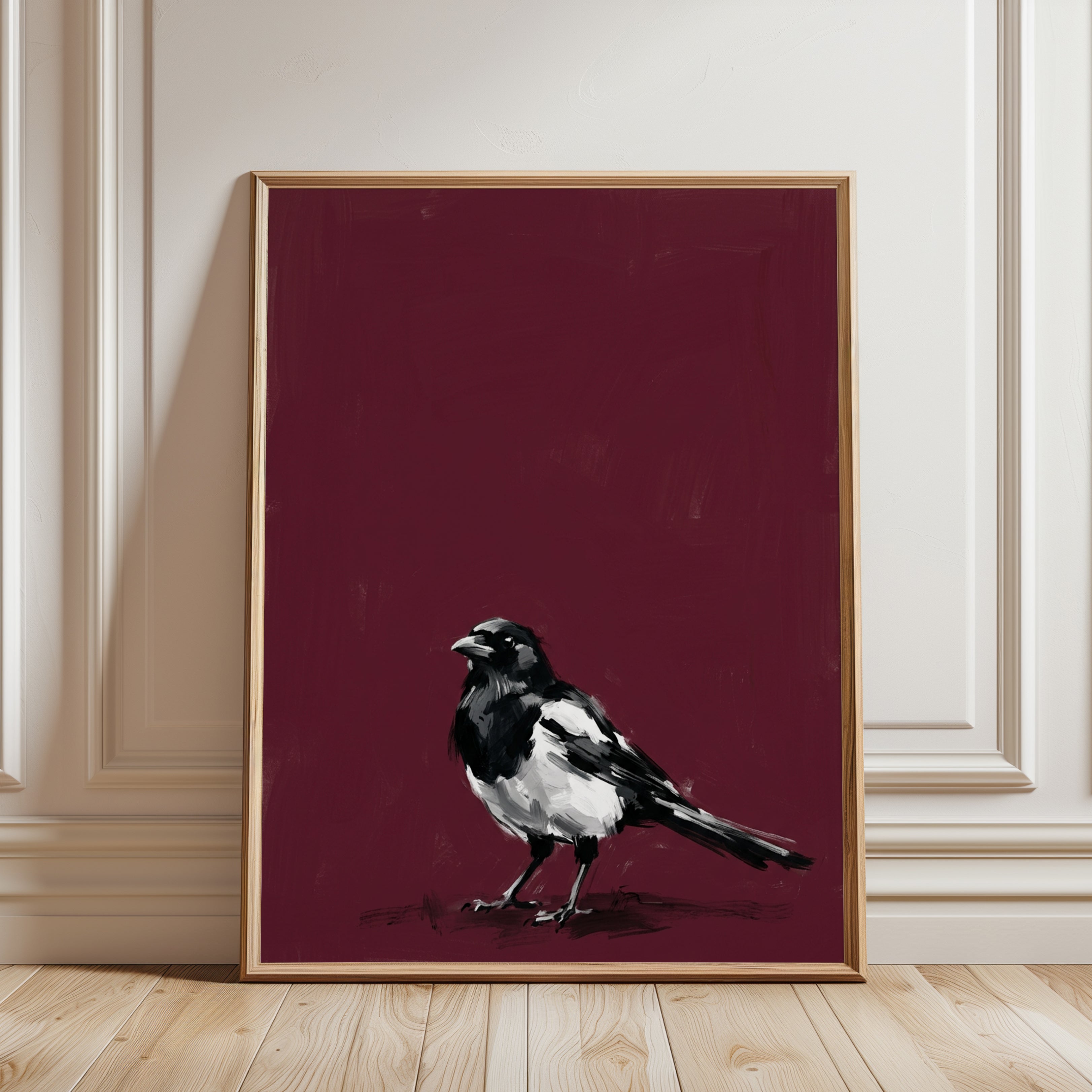 Magpie Bird Print — Bold Painterly Style - framed detail