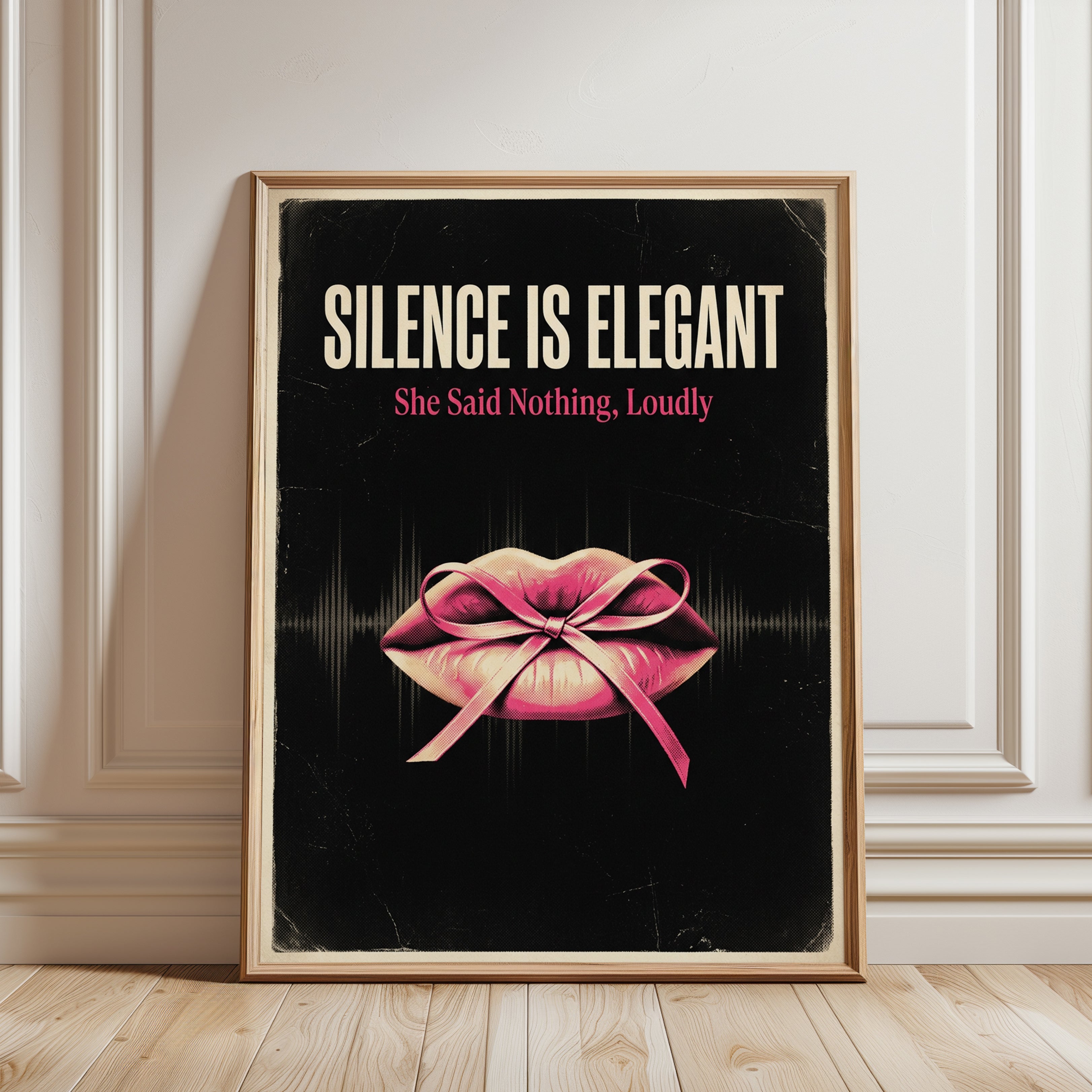 Feminist Typography Print — Silence Is Elegant Quote - framed detail