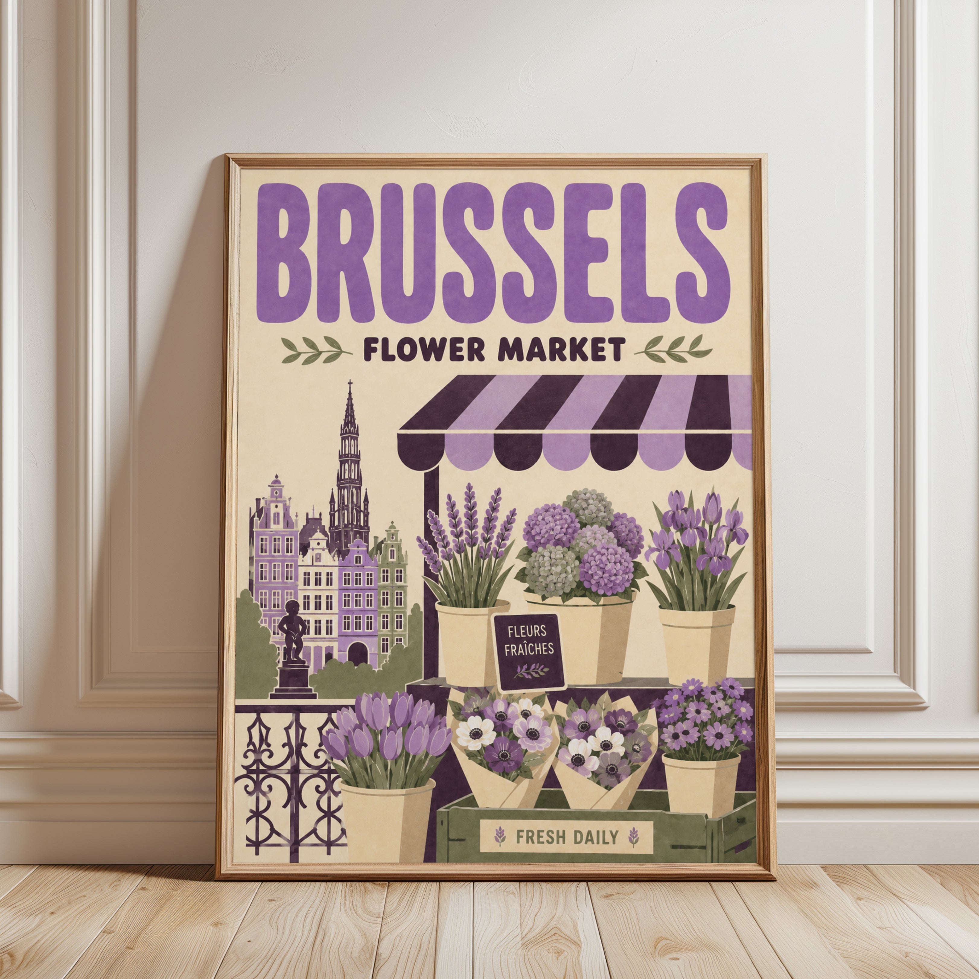 Vintage Brussels Flower Market Print - framed detail