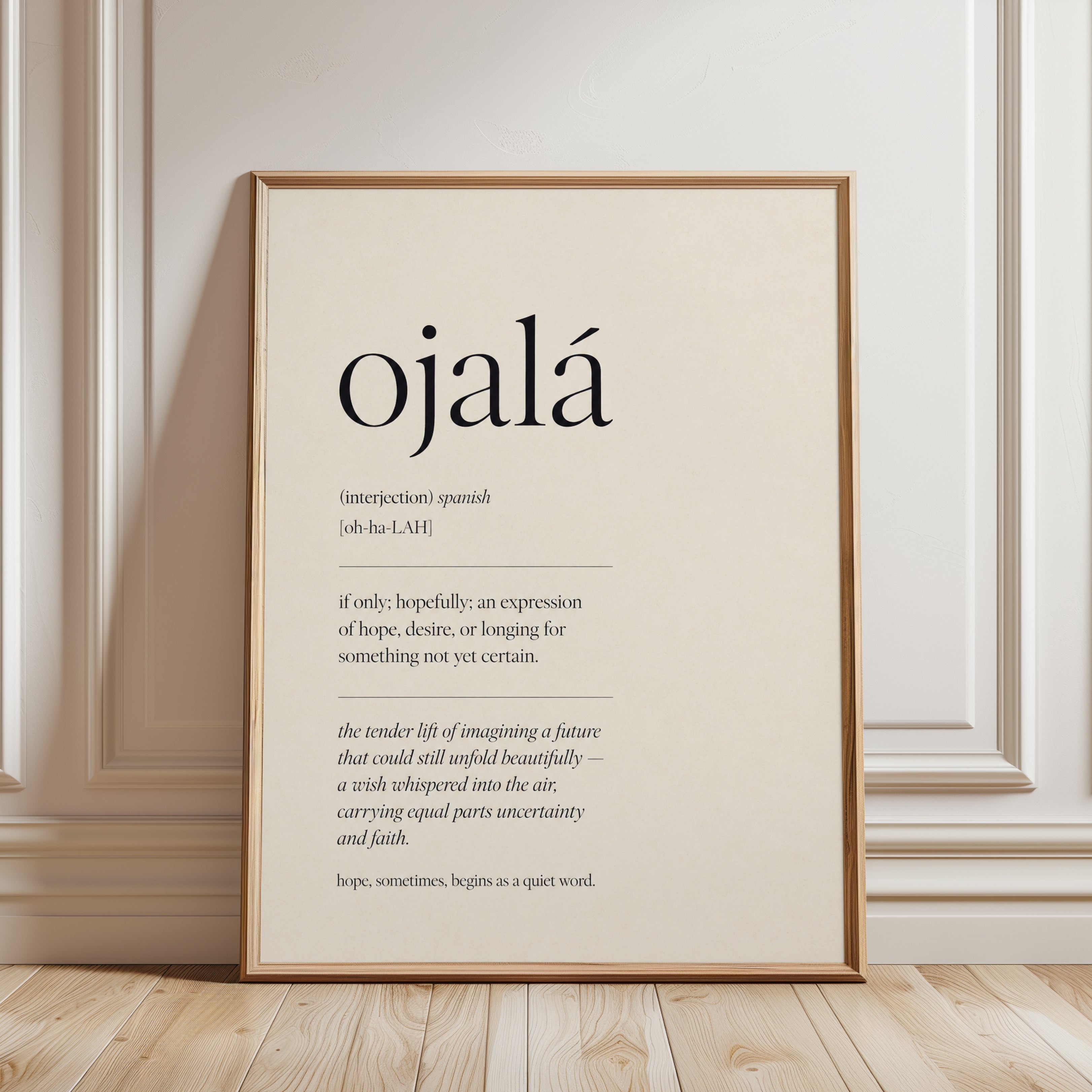 Spanish Word Art Print: Ojalá Meaning - framed detail