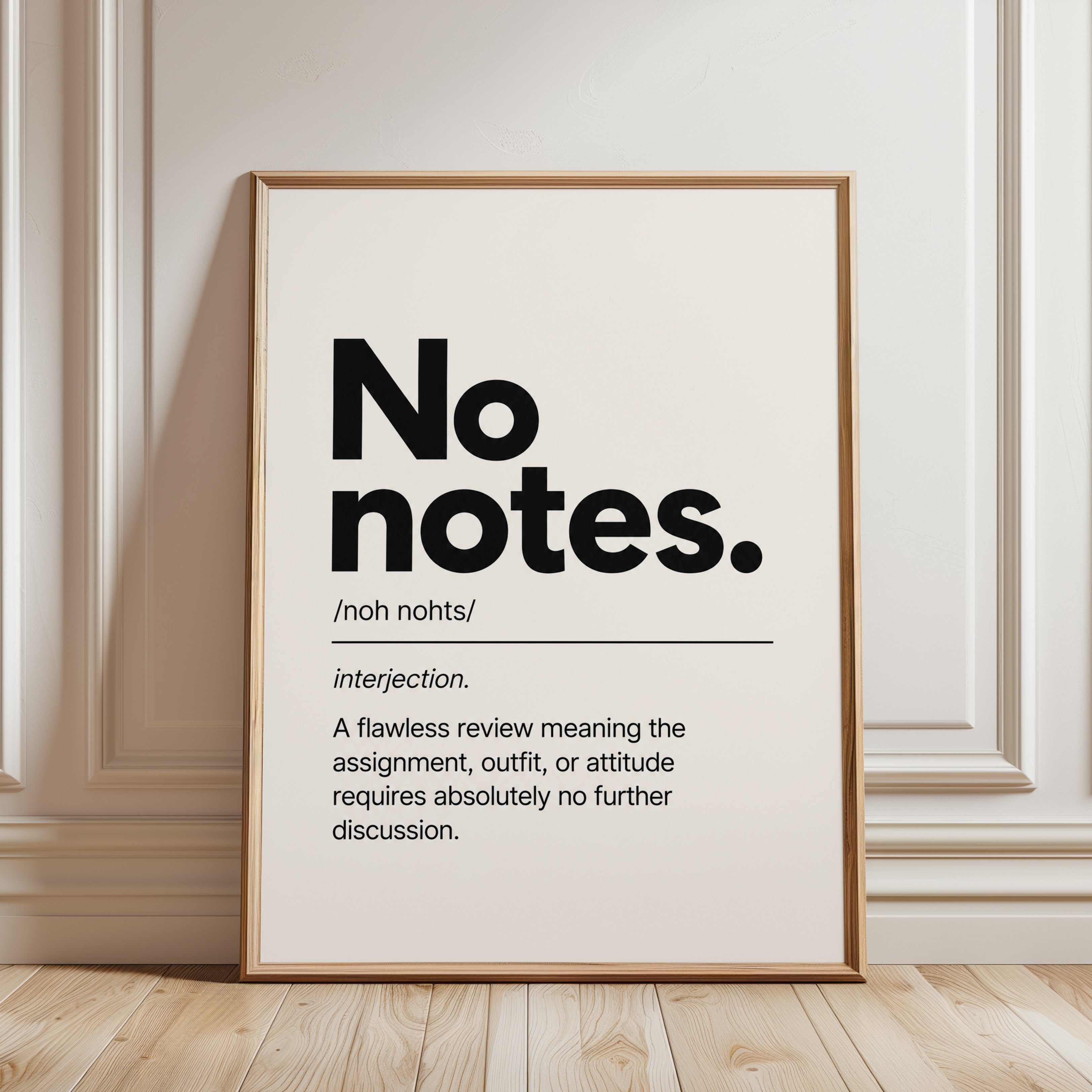 No Notes Typography Print: Funny Definition - framed detail
