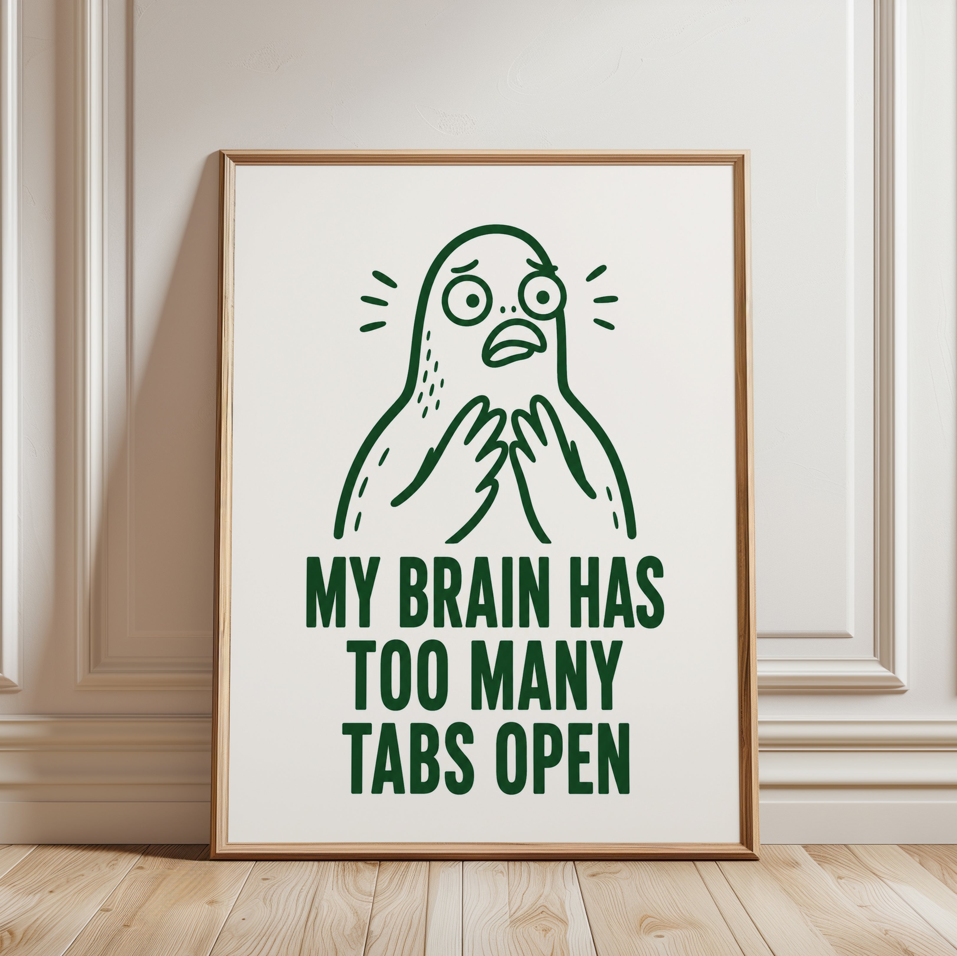 Bird Meme Wall Art: Quirky Office Humor - framed detail