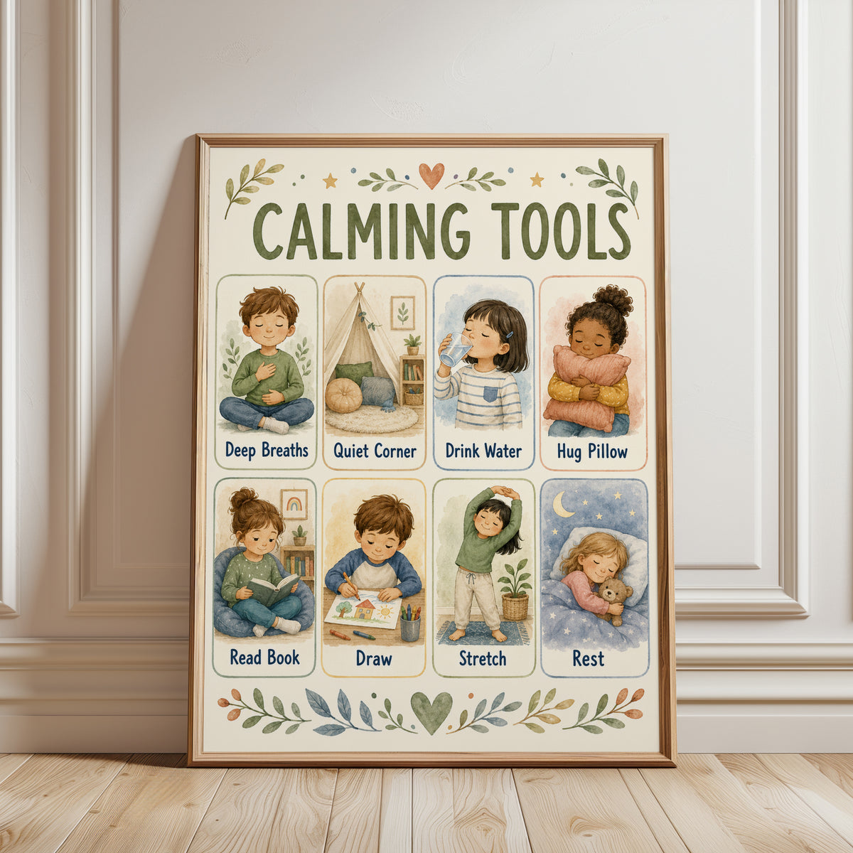 Kids Mindfulness Poster: Calming Tools - framed detail