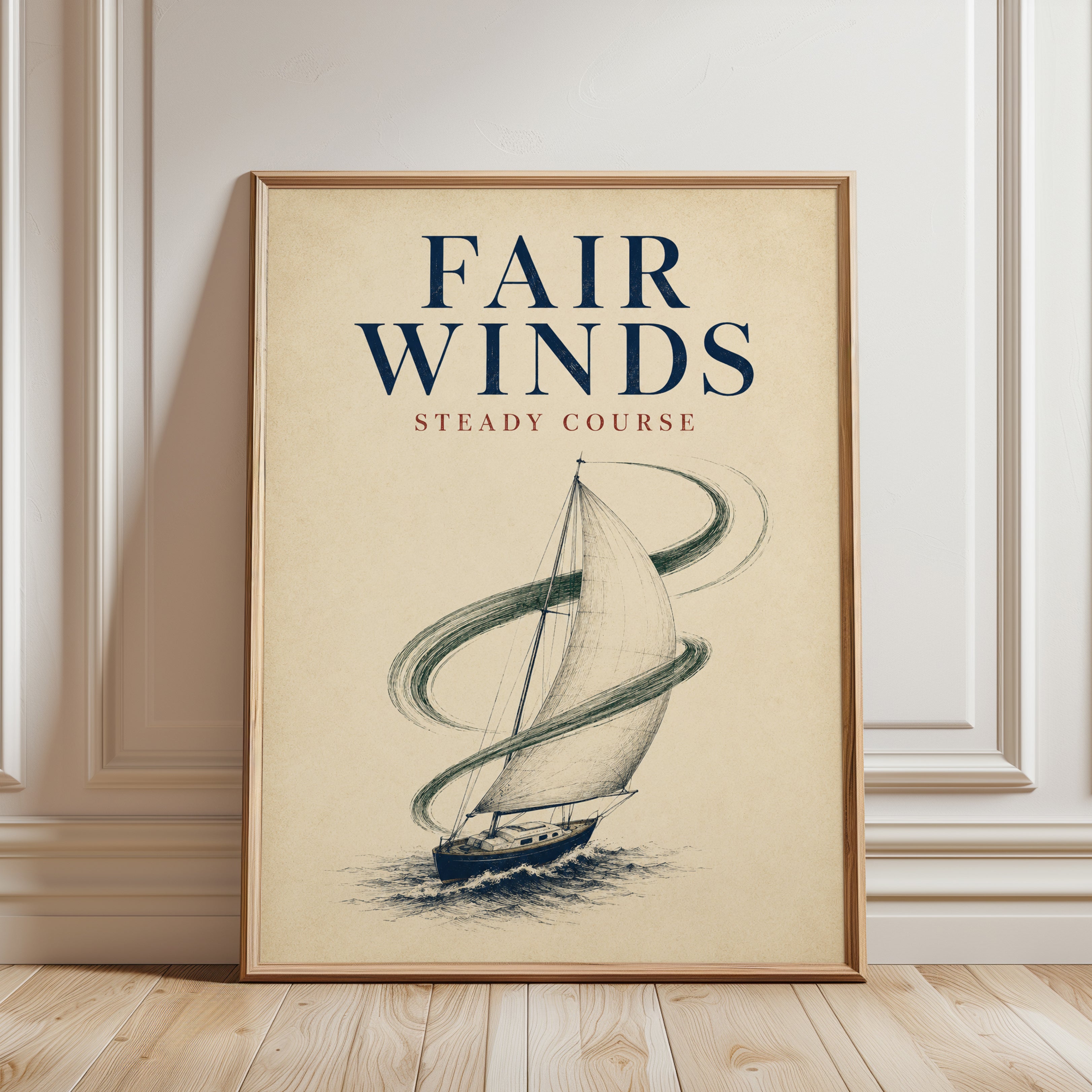 Nautical Wall Art – Vintage Sailing Print - framed detail