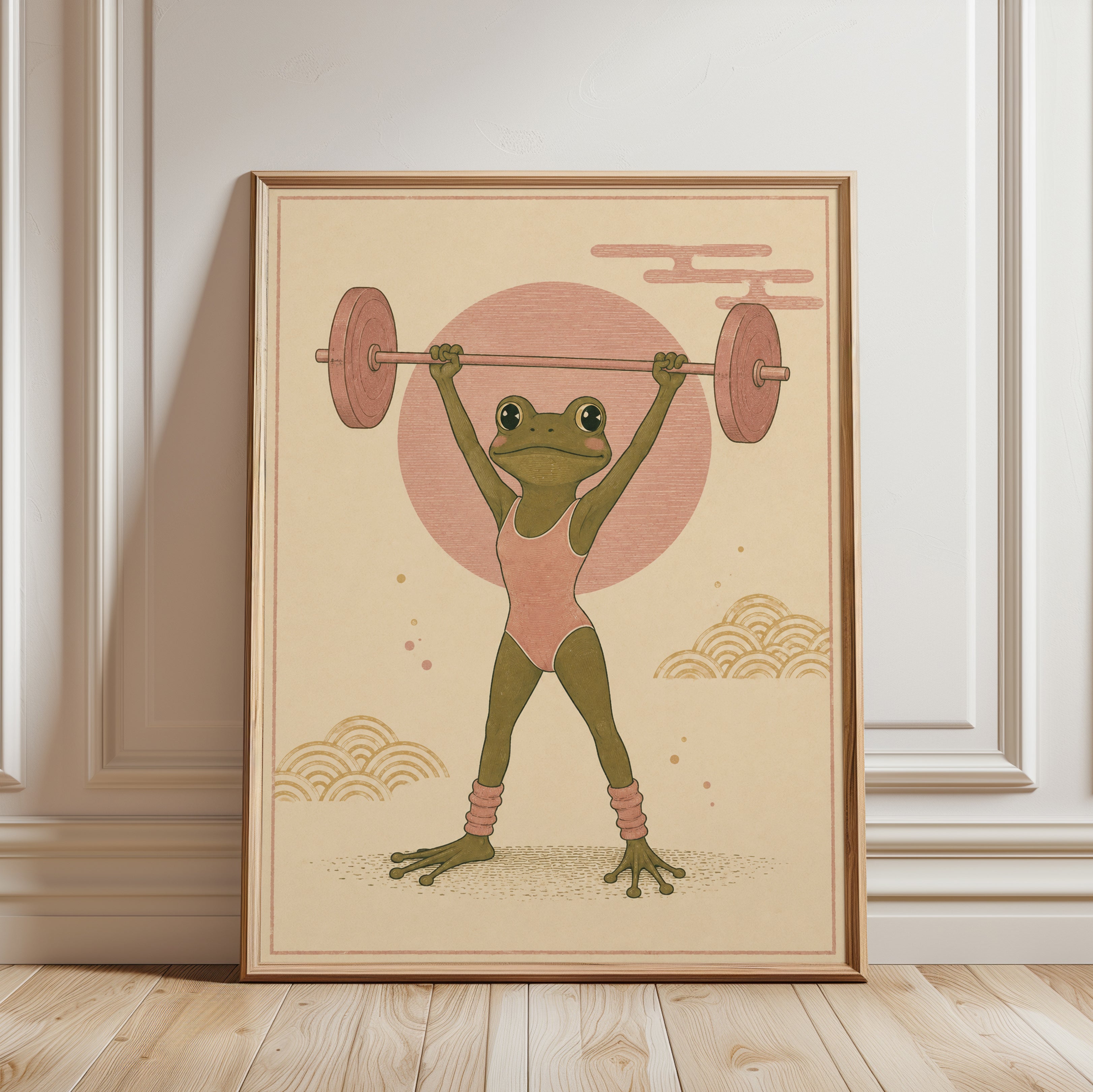 Frog Gym Wall Art – Funny Animal Print - framed detail