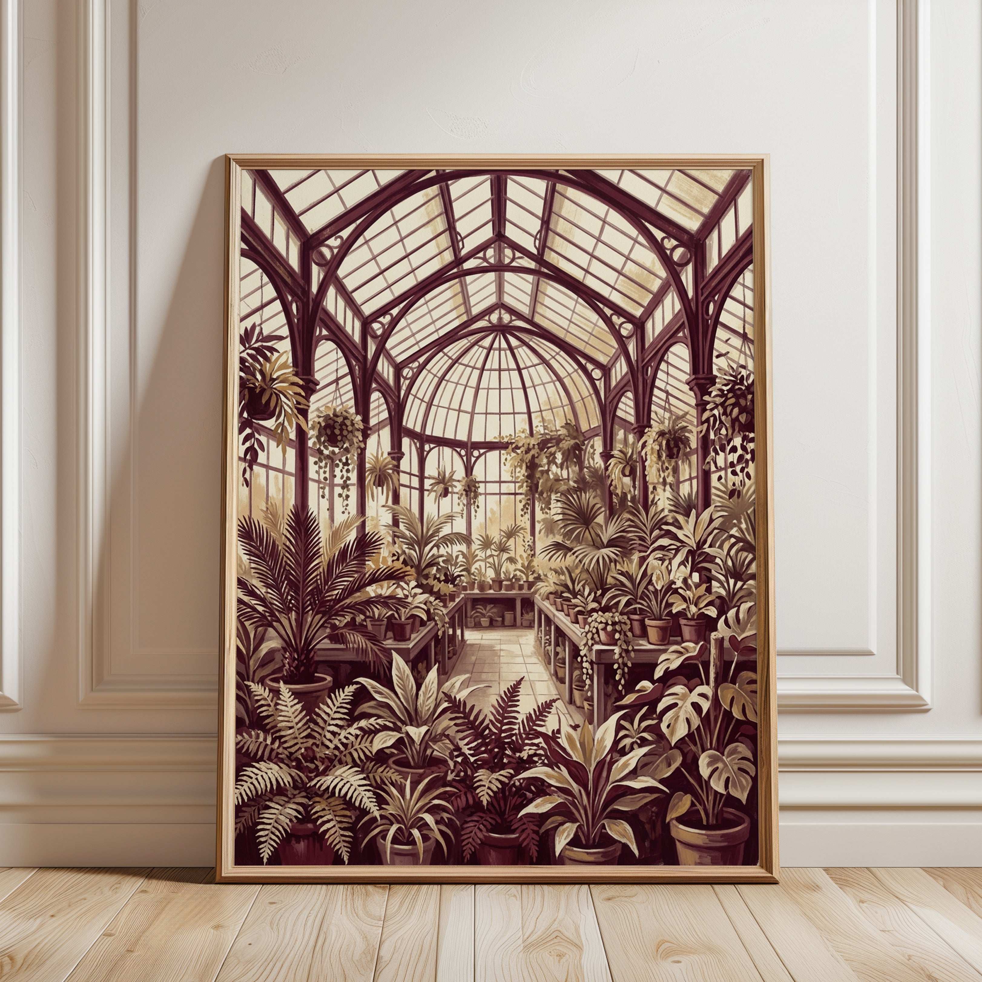 Victorian Conservatory Art Print: Sepia Botanical Architecture - framed detail