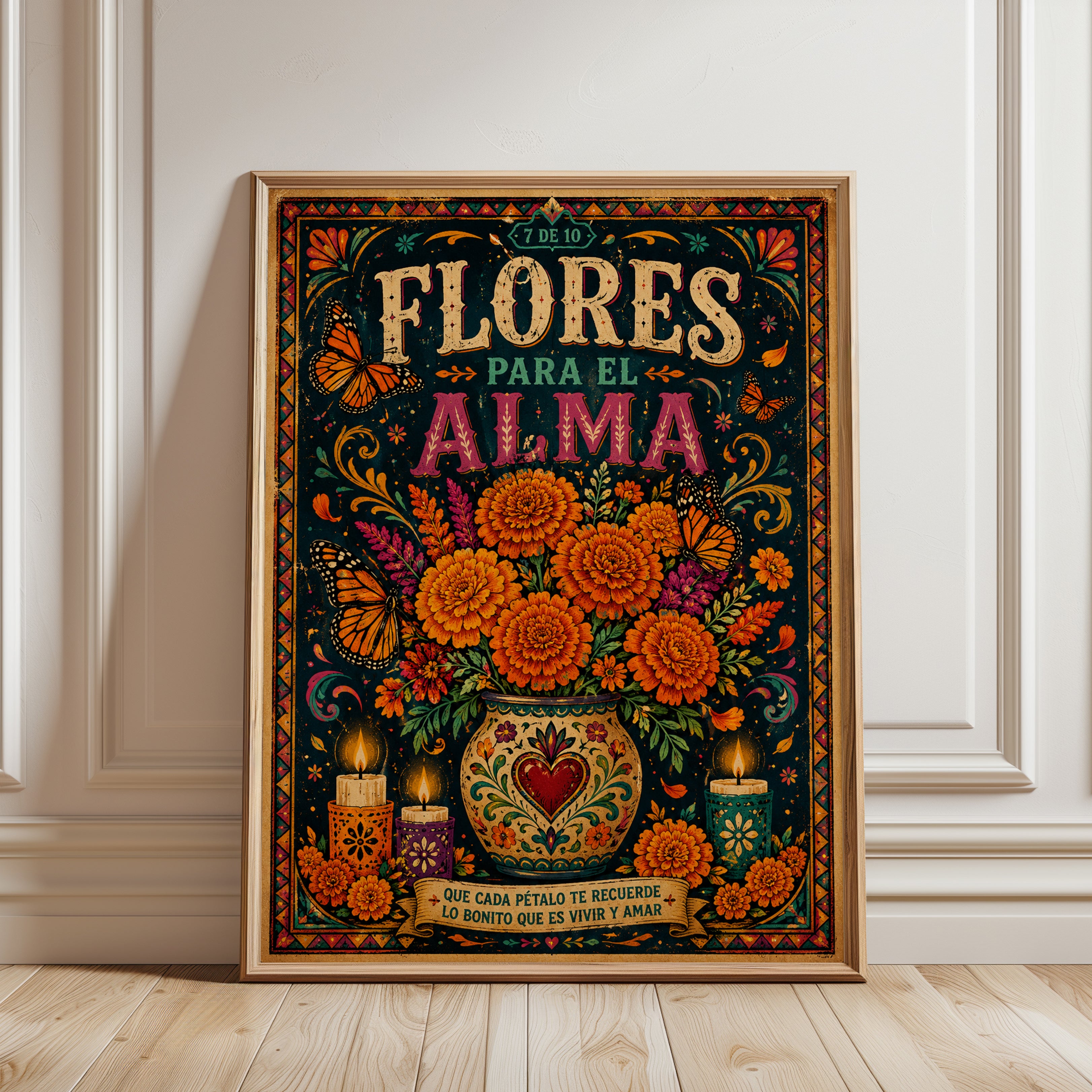 Dia de los Muertos Print: Flores Para El Alma - framed detail