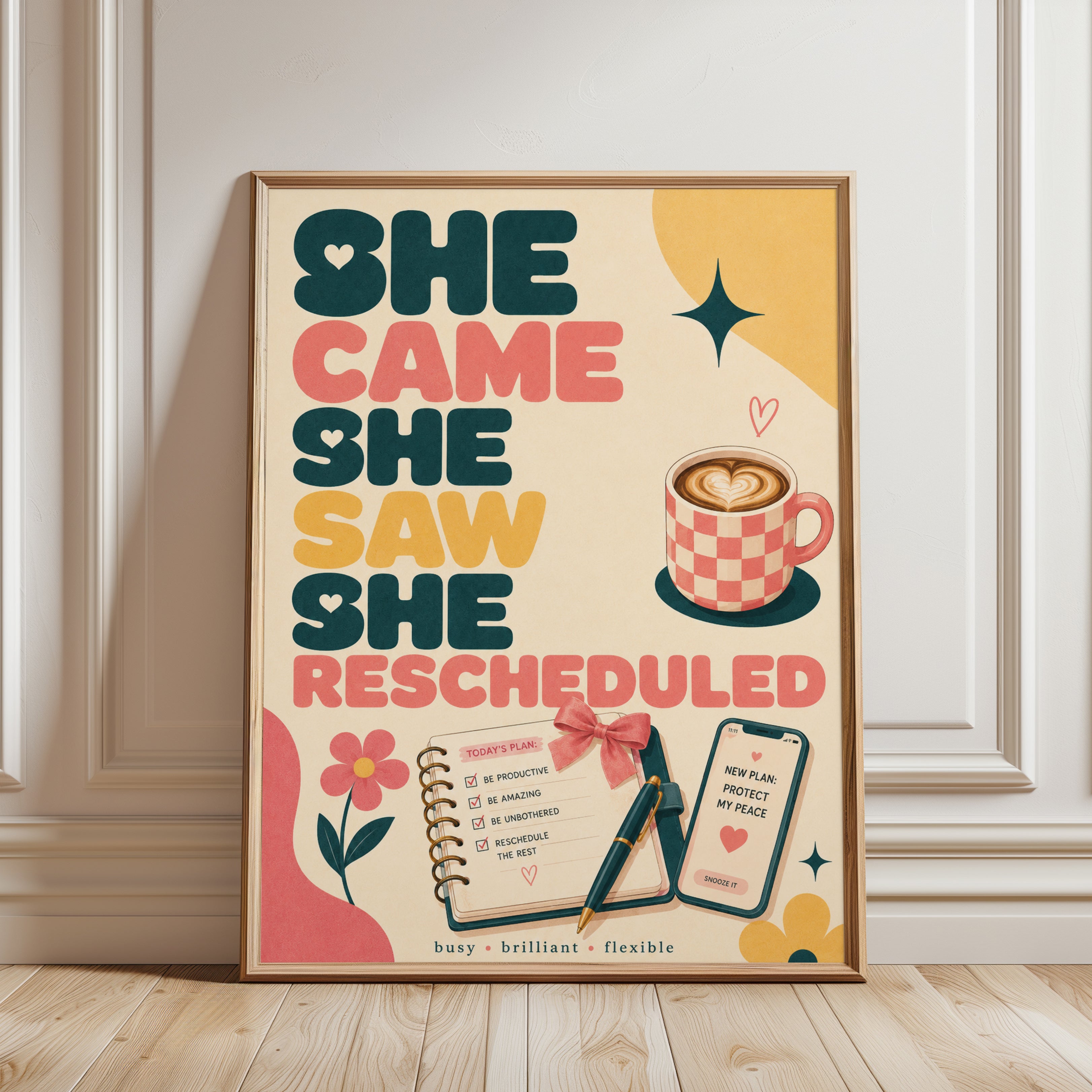 Motivational Office Print: Retro Self-Care Art (A4 and Larger) - framed detail