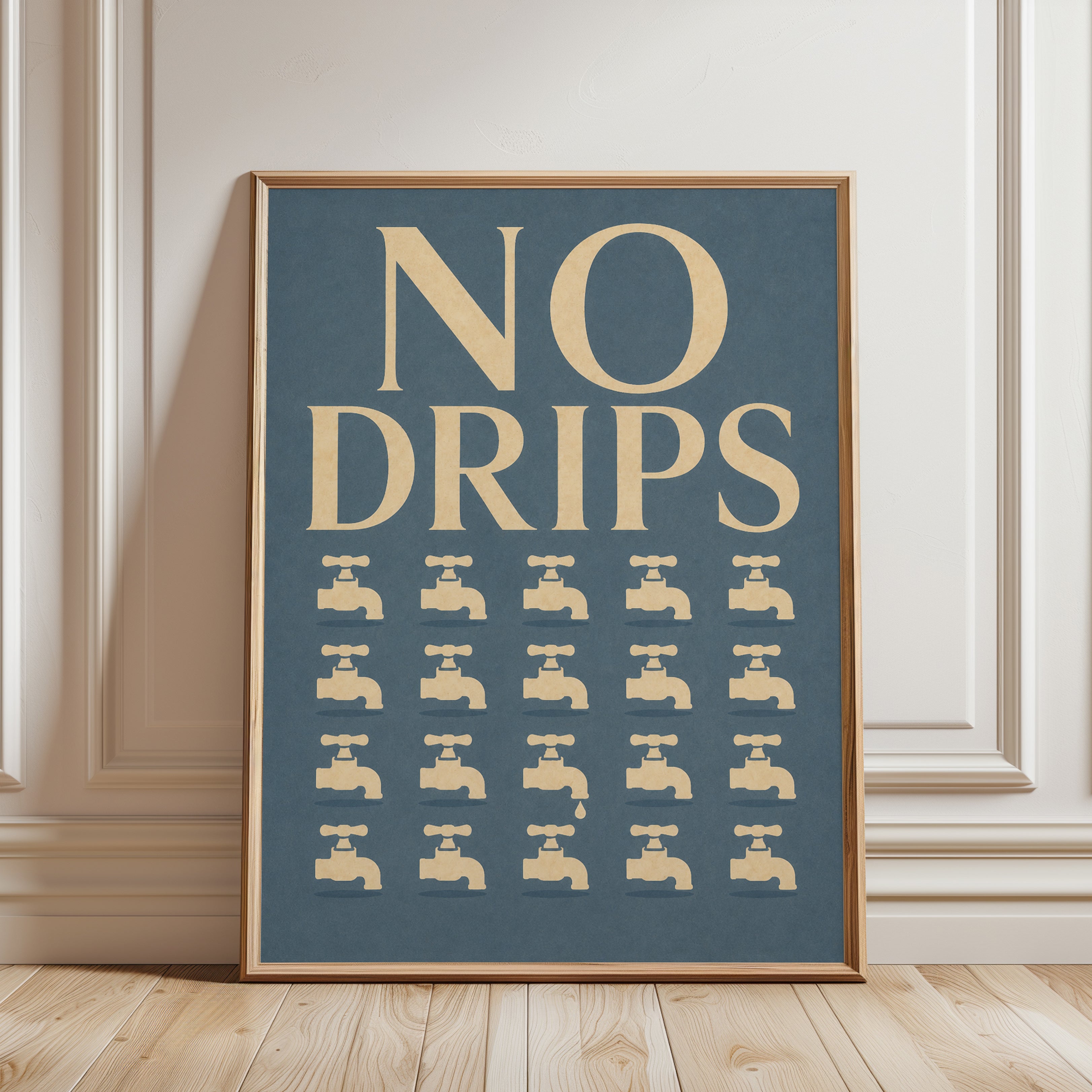 Vintage Bathroom Print – No Drips Faucets - framed detail