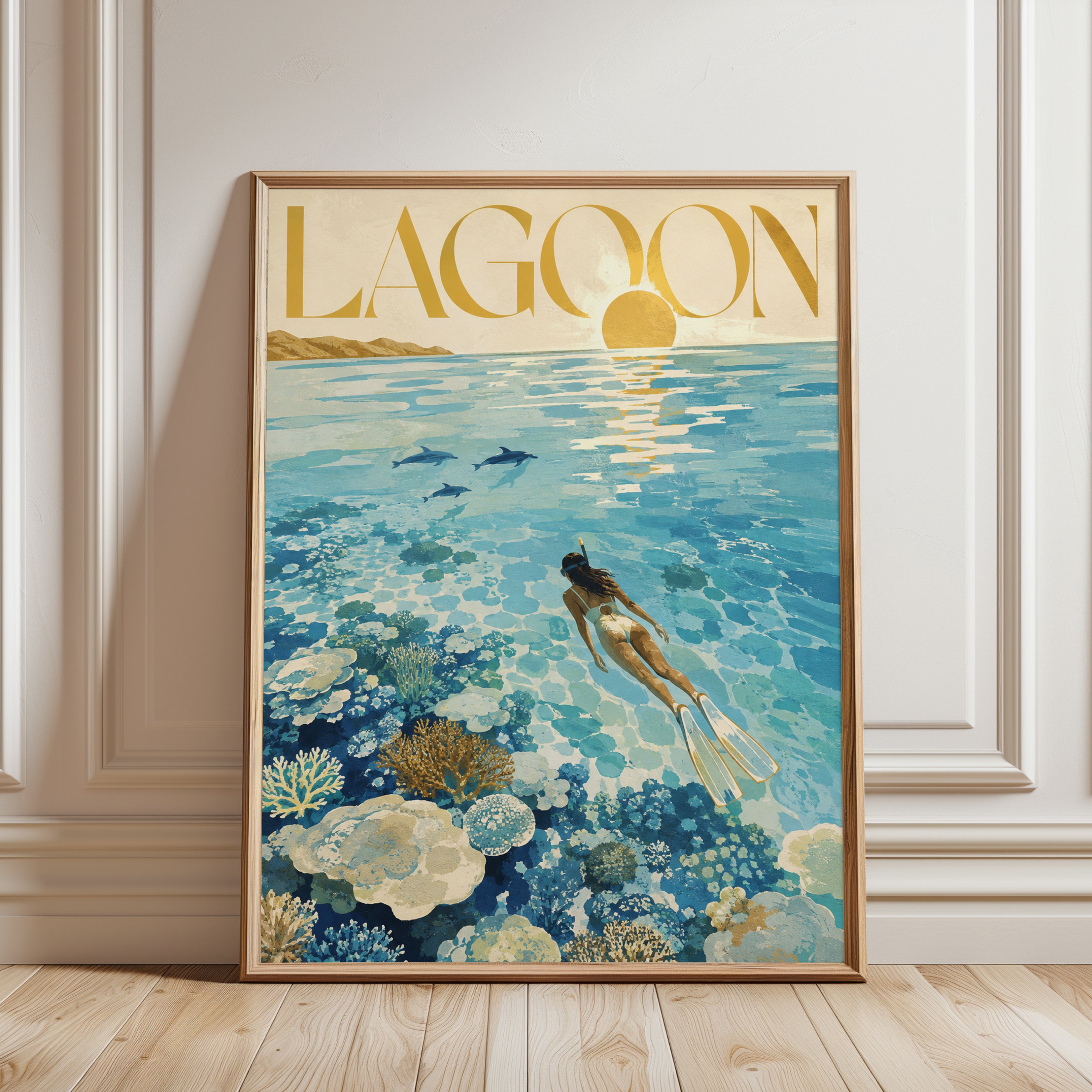 Lagoon Travel Poster – Snorkeling Wall Art - framed detail