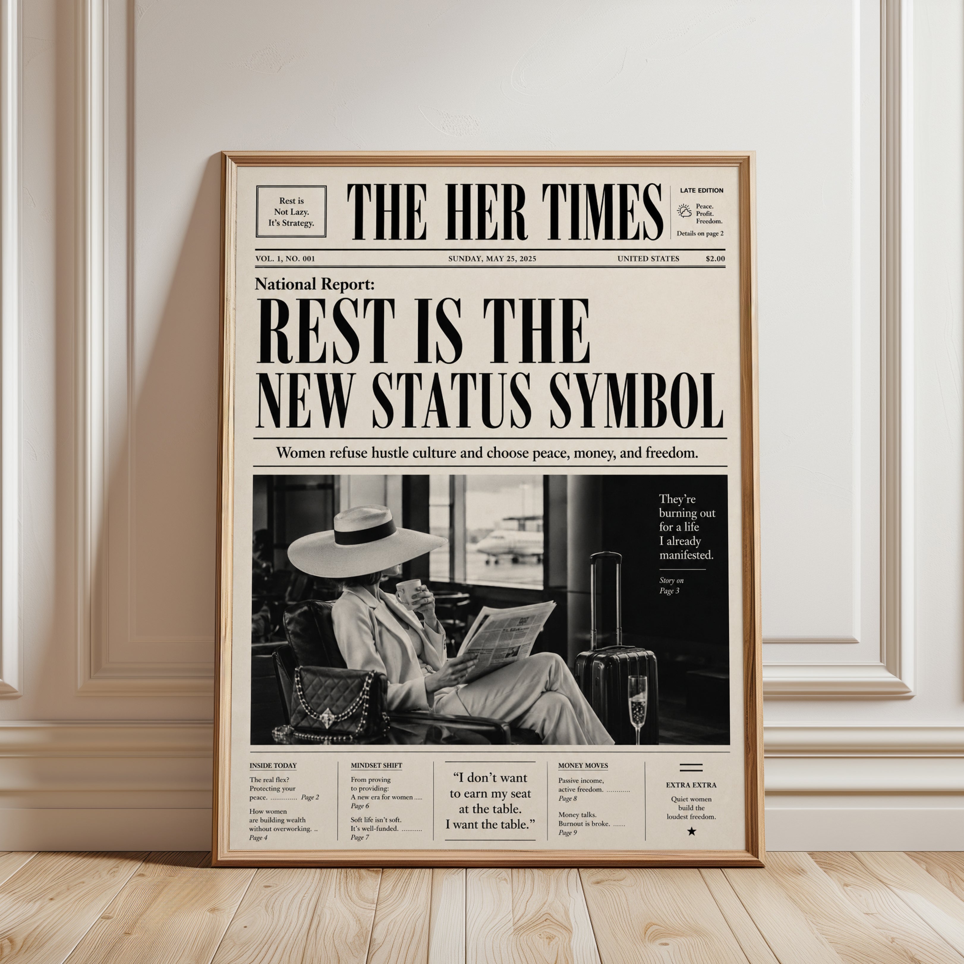 Feminist Newspaper Wall Art Print - framed detail