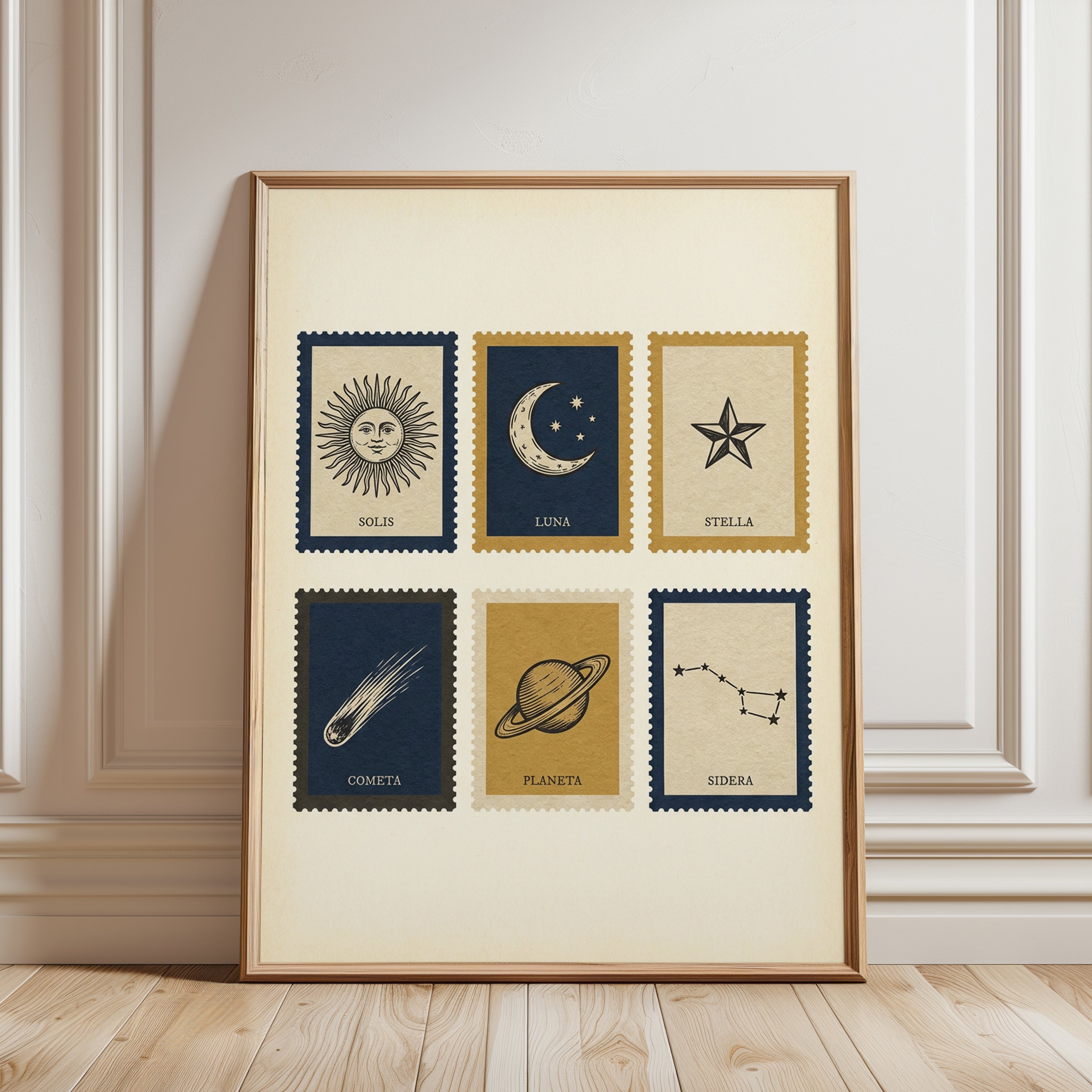Celestial Postage Stamp Print - framed detail