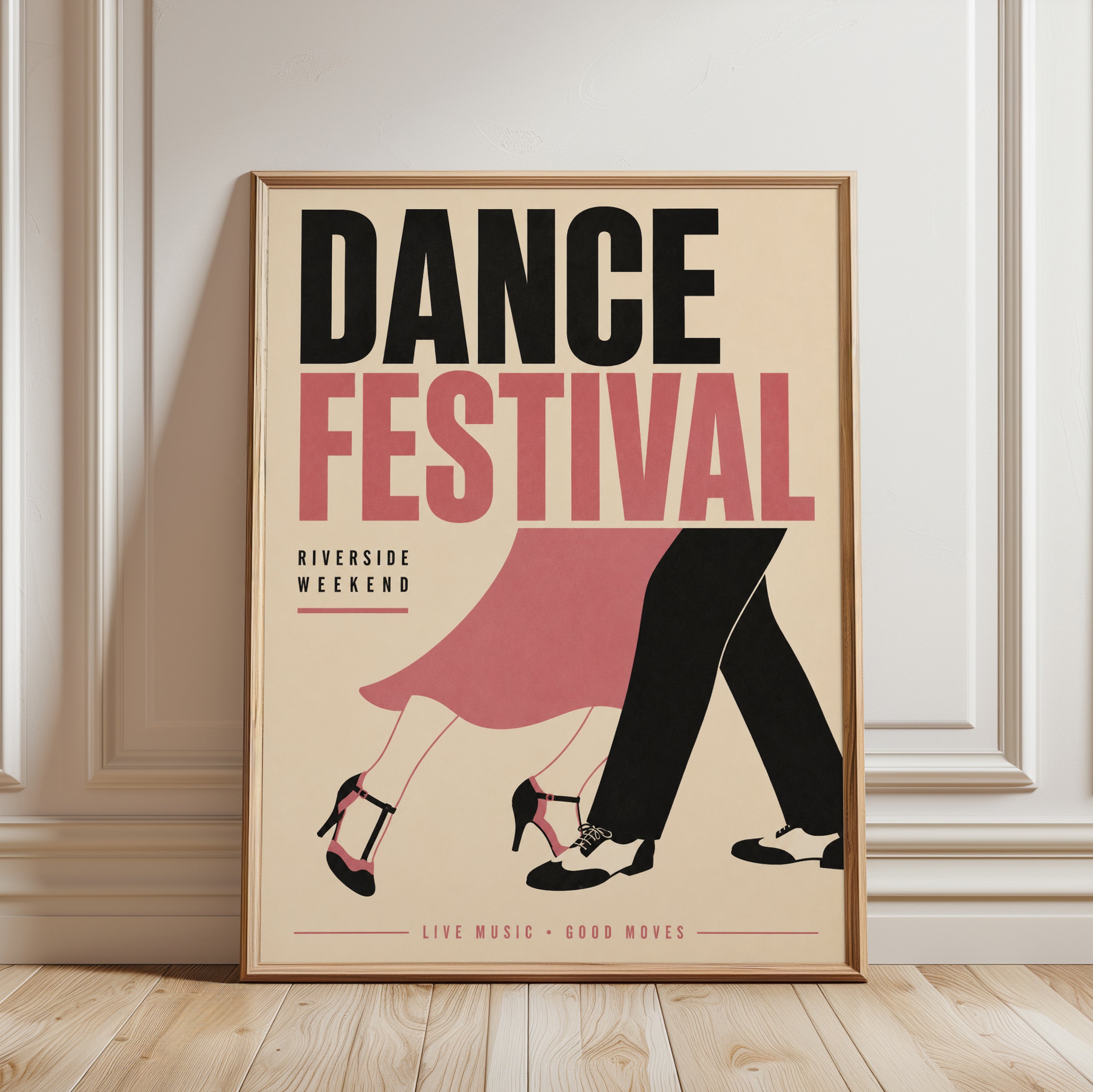 Dance Festival Poster: Retro Mid-Century Modern Wall Art - framed detail