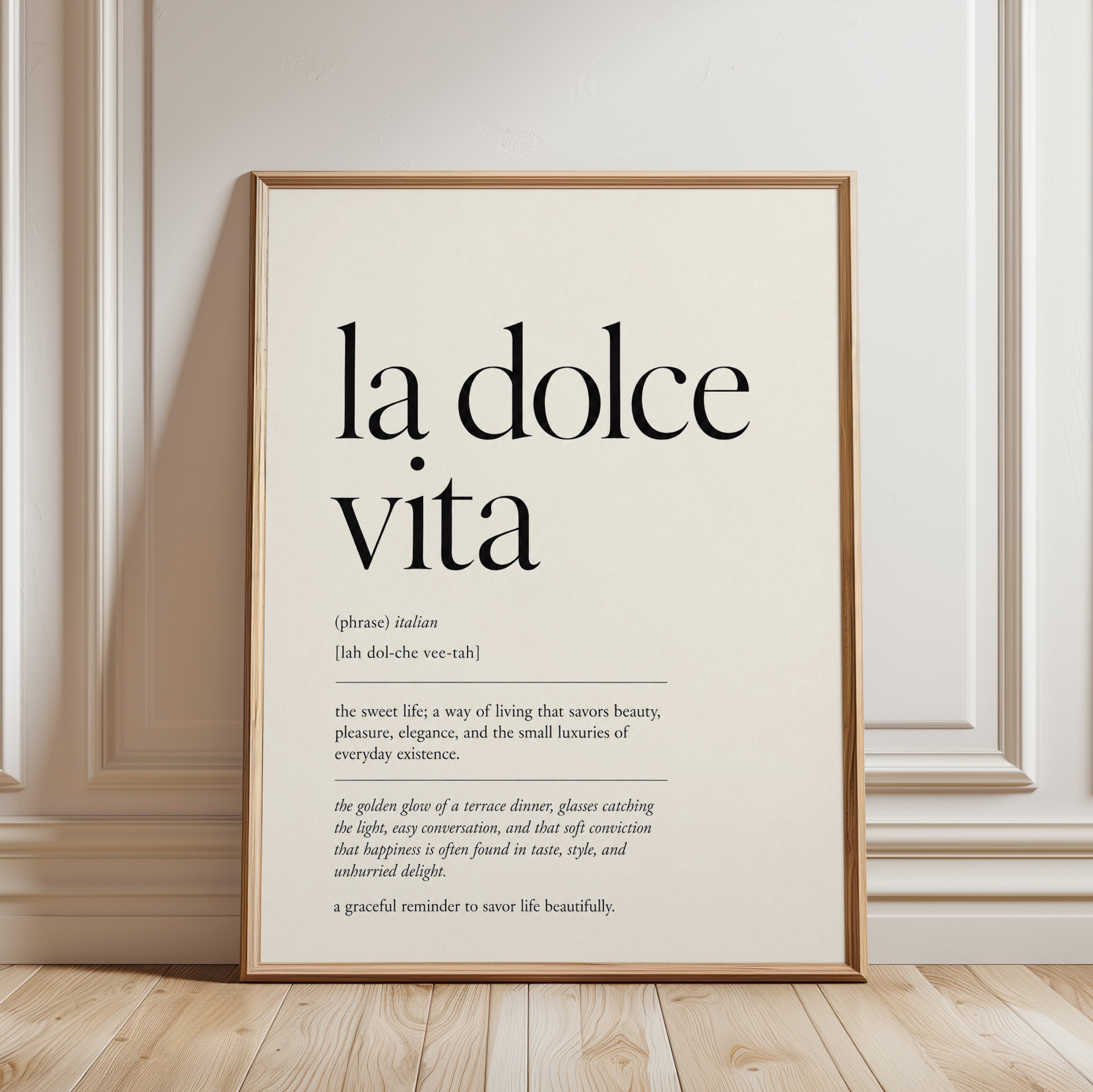 Typography Wall Art: La Dolce Vita Phrase - framed detail