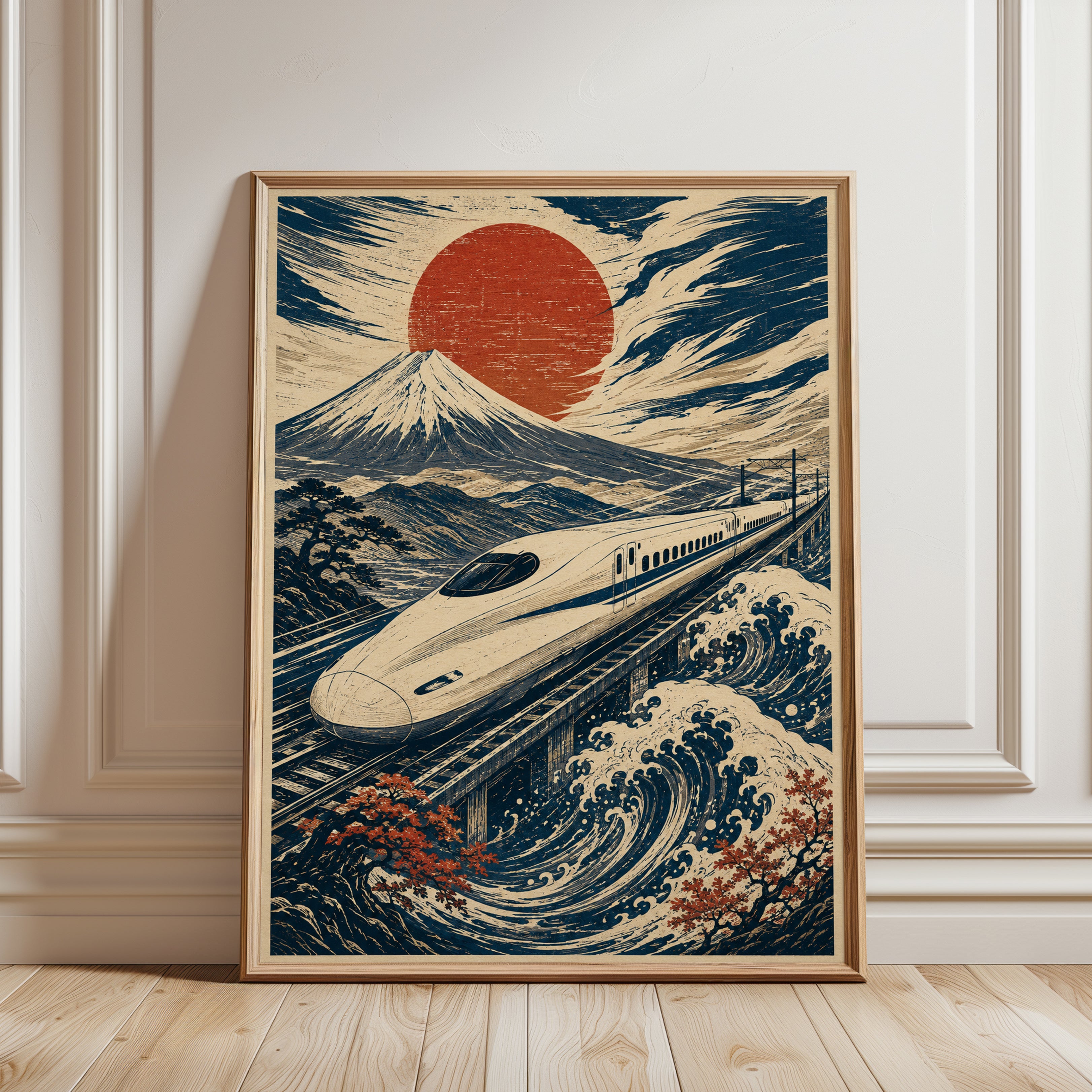 Japanese Travel Poster – Mount Fuji Wall Art - framed detail