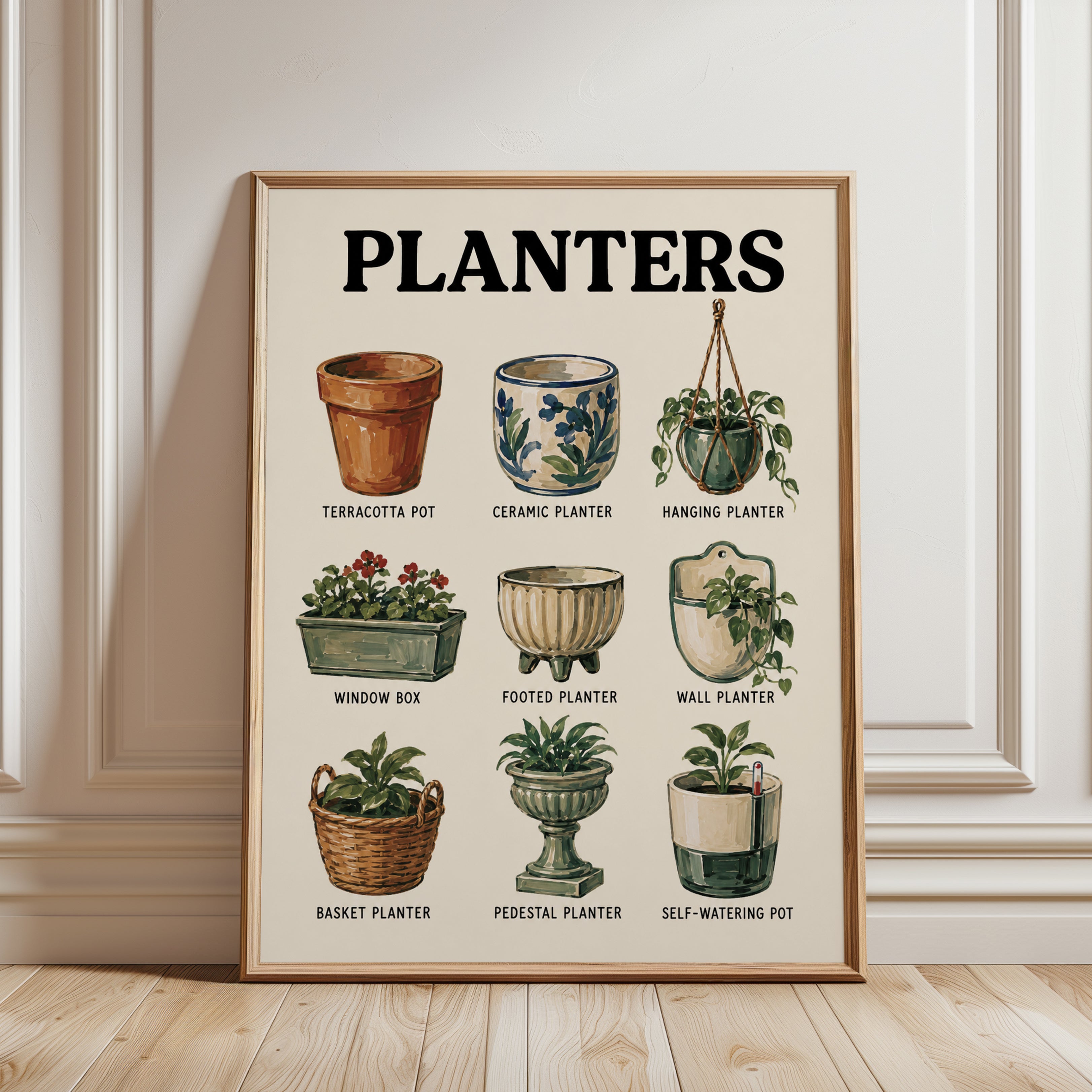 Plant Pots Wall Art – Types of Planters Print - framed detail