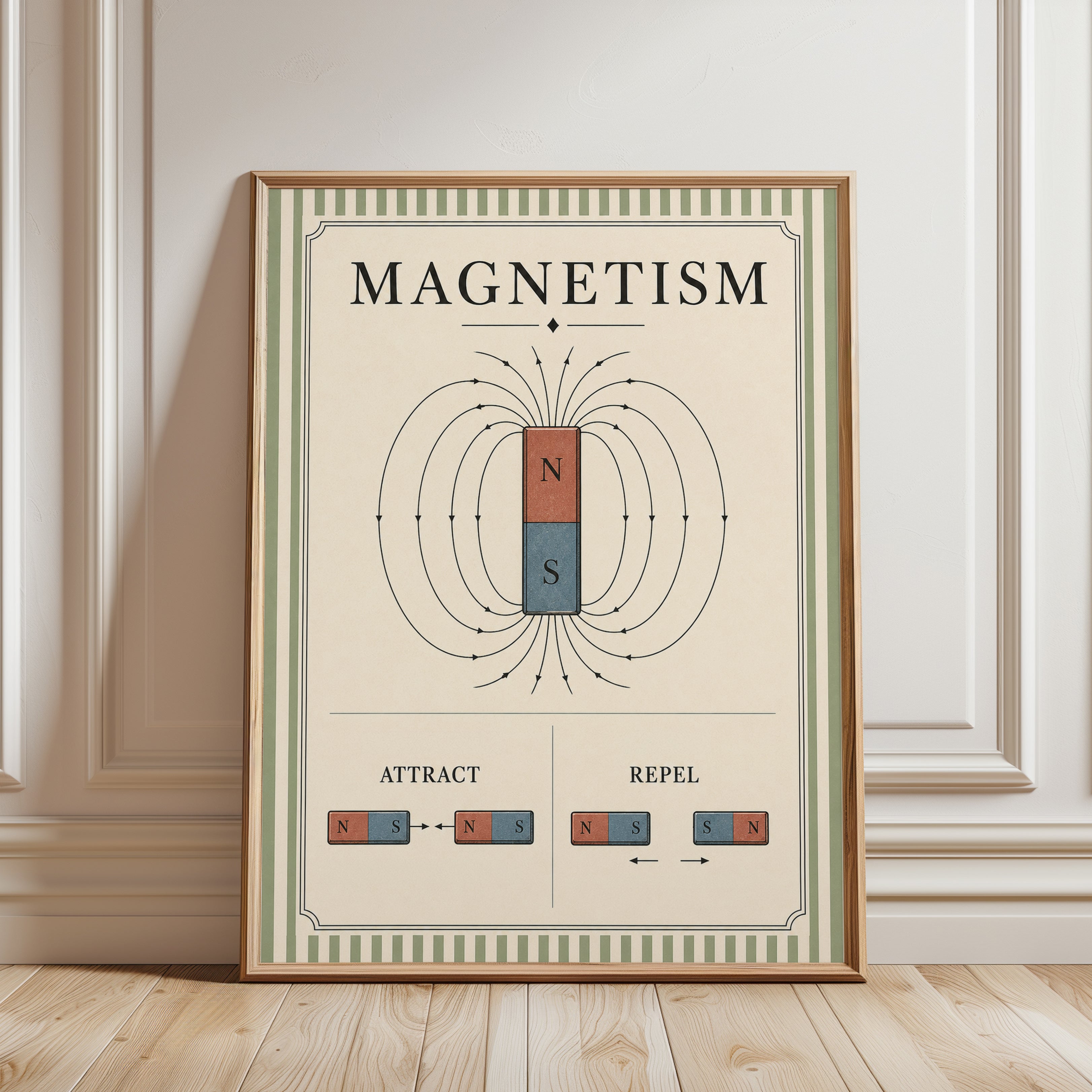 Science Wall Art – Magnetism Educational Poster - framed detail