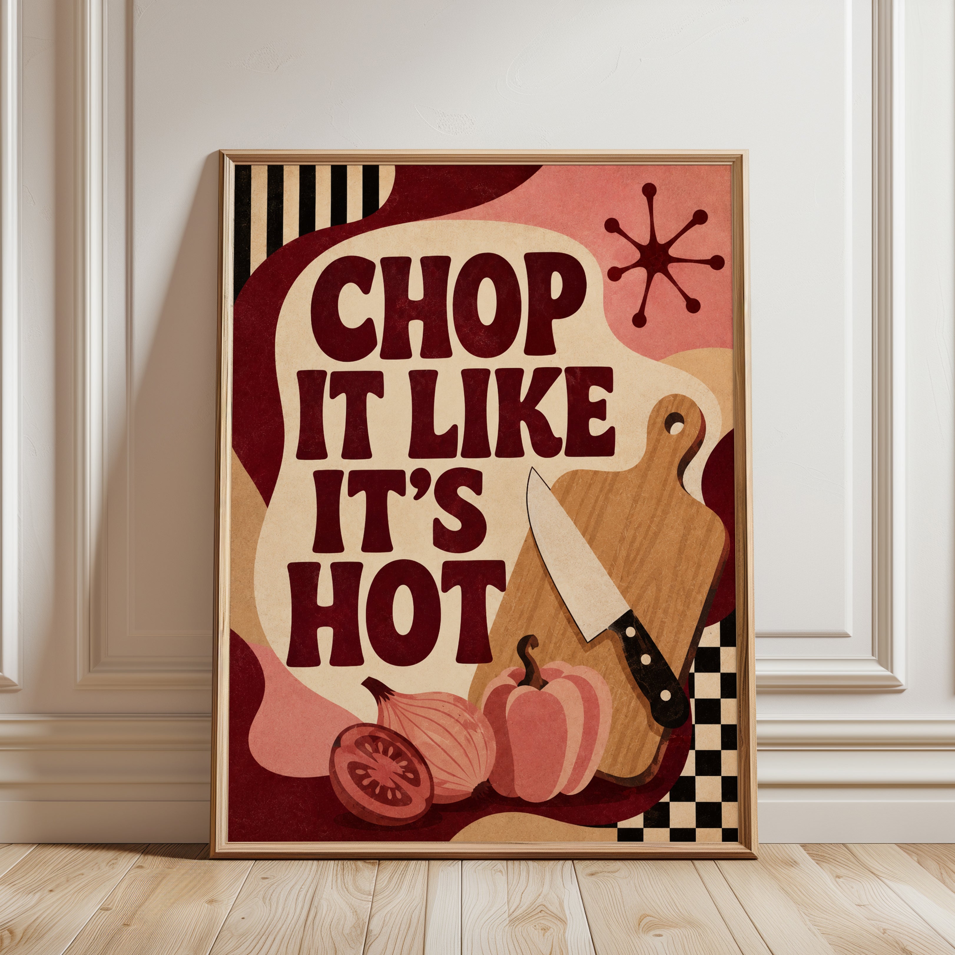 Kitchen Wall Art Print: Retro Mid-Century Cooking - framed detail