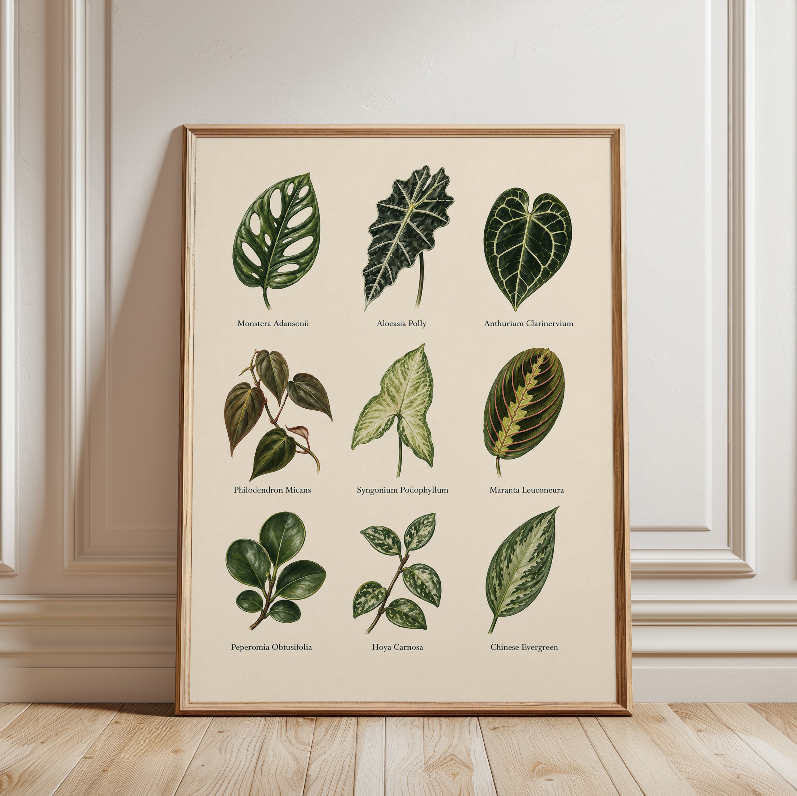 Botanical Leaf Collection Print: Vintage Tropical Foliage Art - framed detail