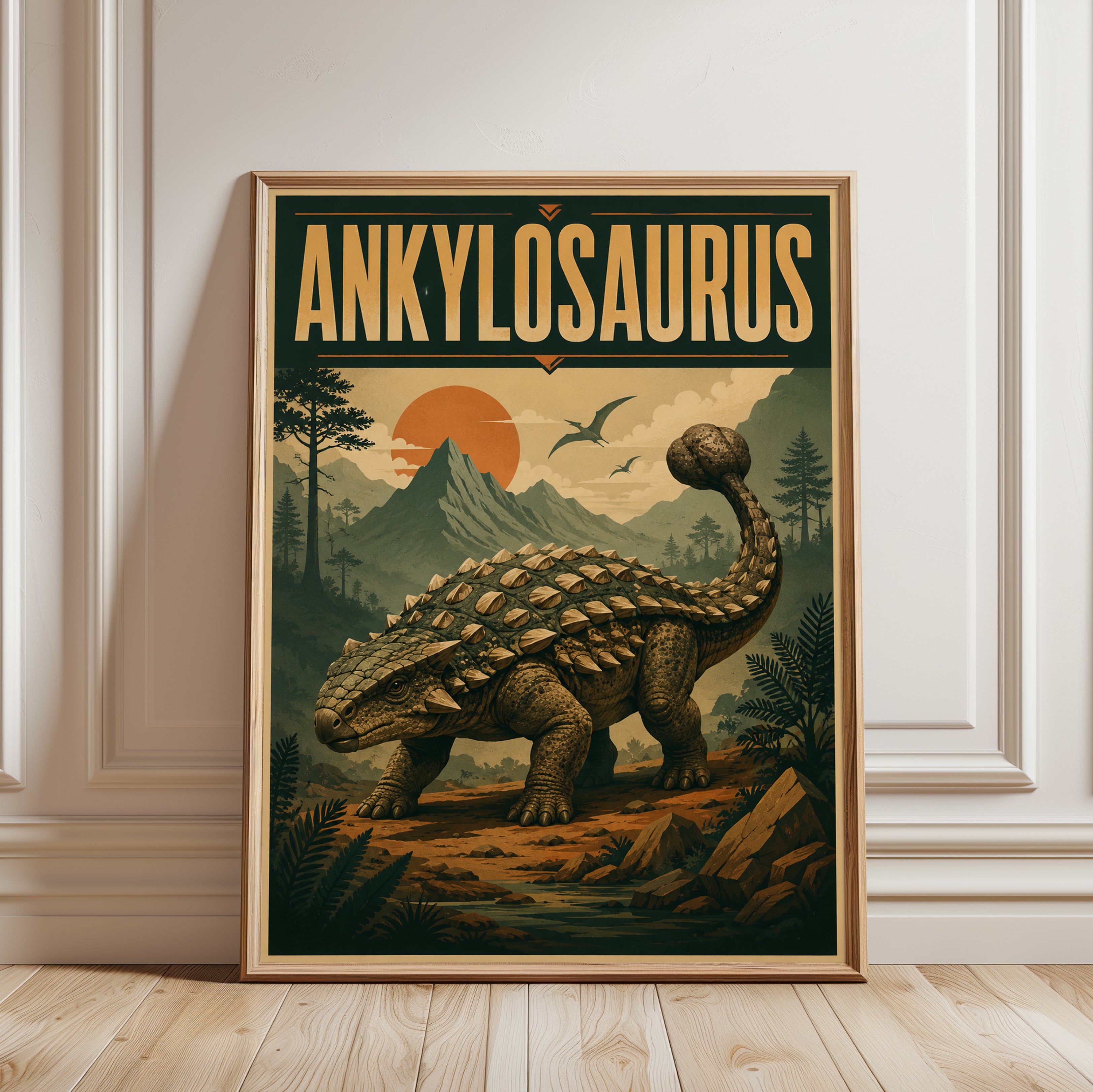 Ankylosaurus Poster: Vintage Dinosaur Art for Kids' Rooms (Multipl - framed detail