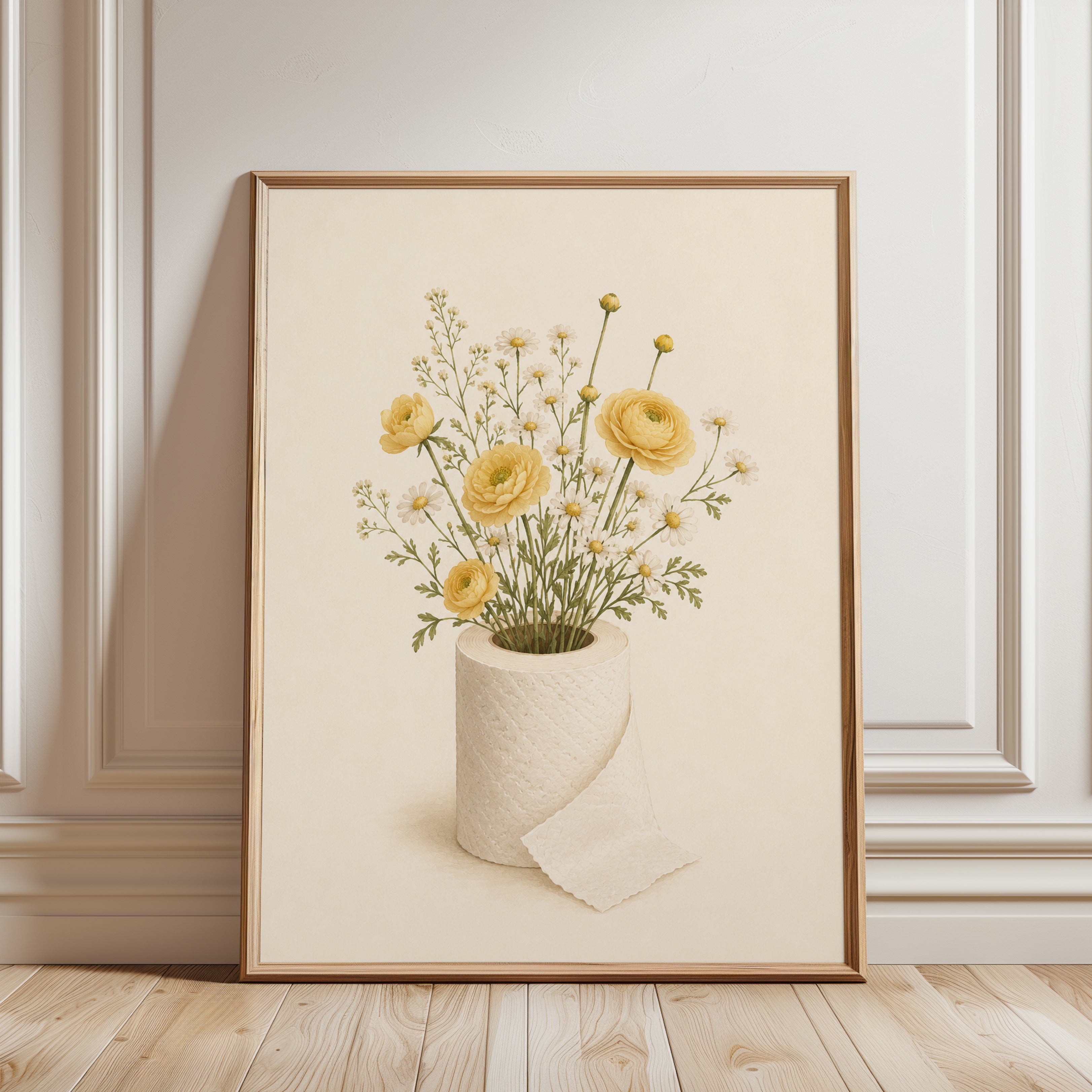 Yellow Floral Wall Art – Ranunculus Print - framed detail