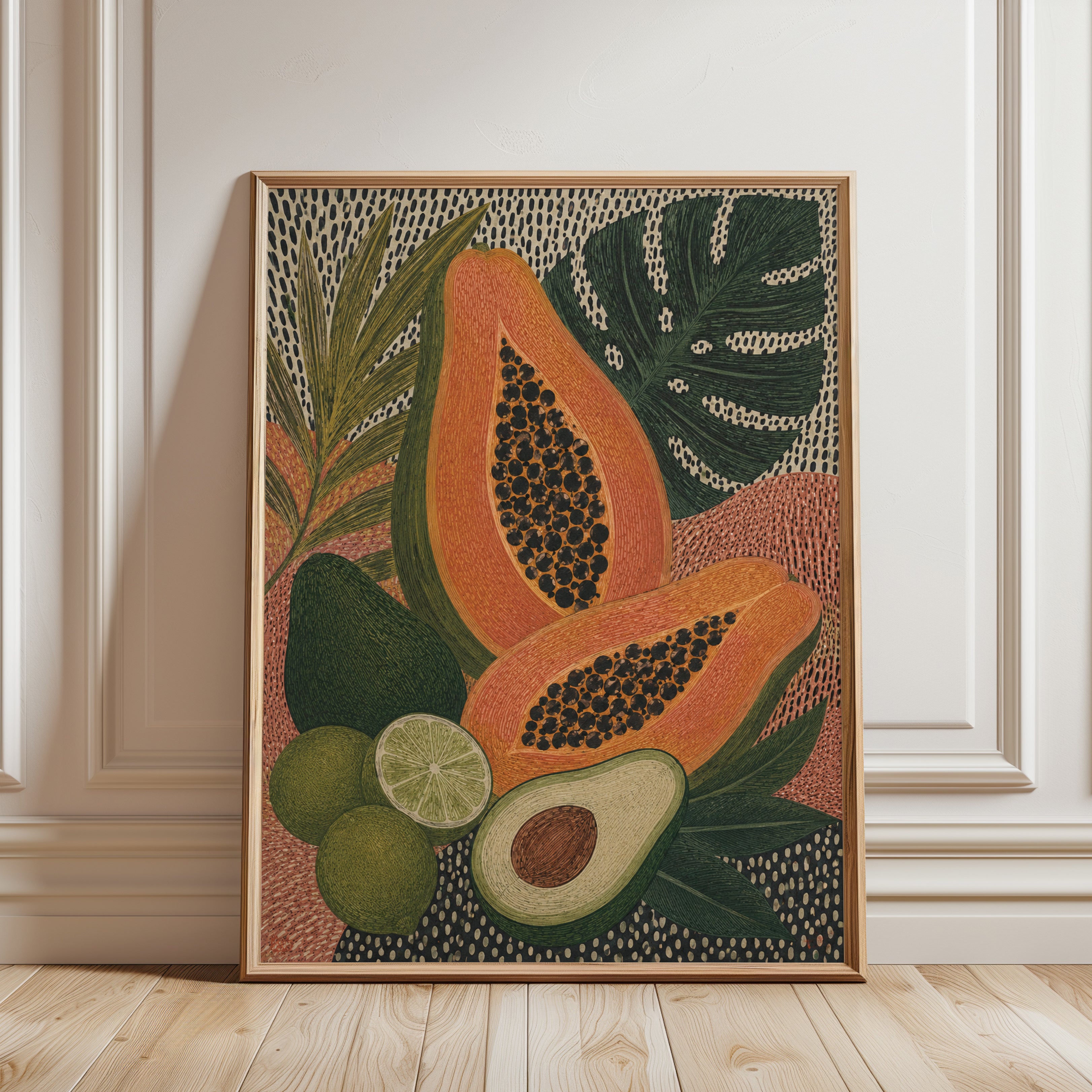 Tropical Fruit Wall Art – Papaya Kitchen Print - framed detail