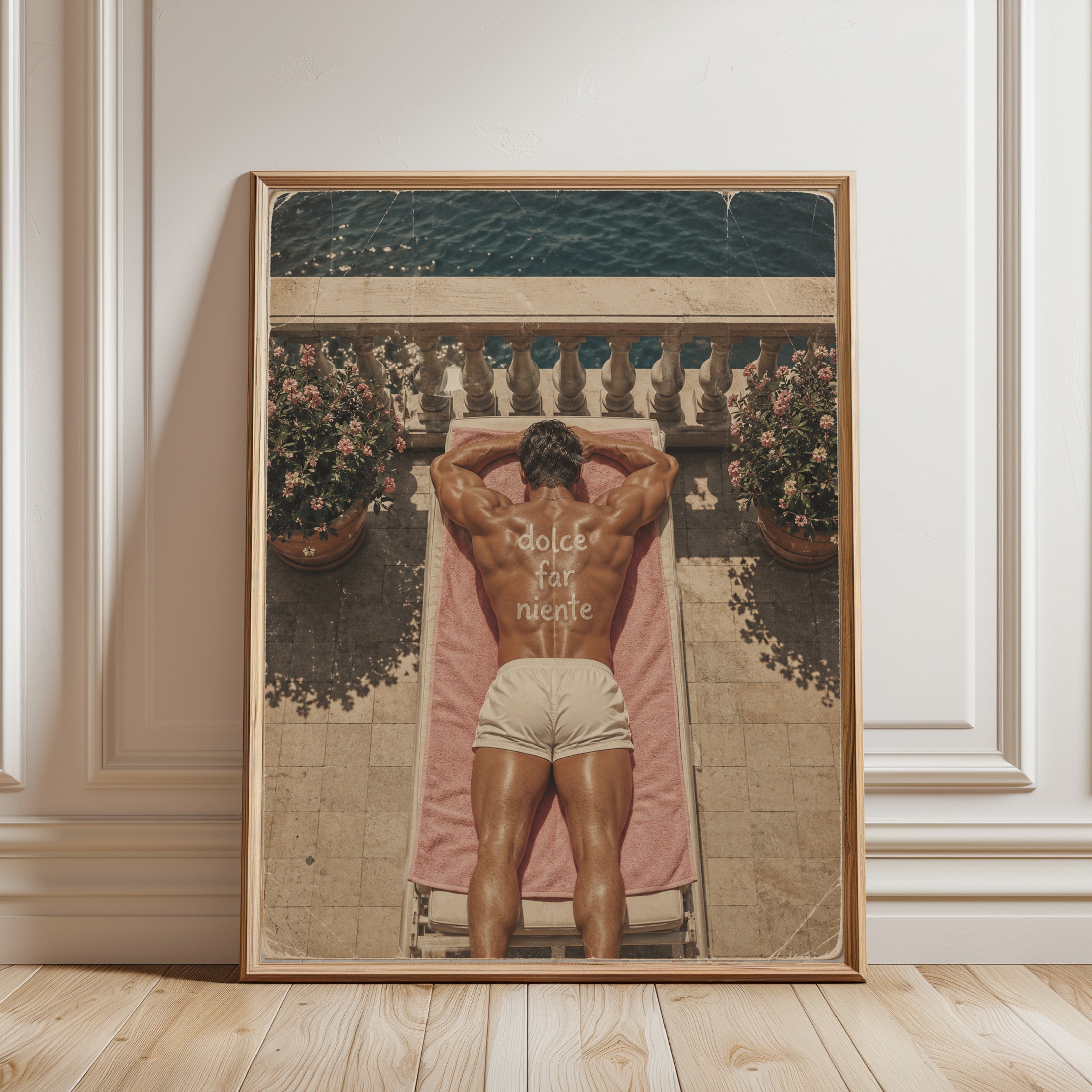 Vintage Poolside Poster – Retro Summer Wall Art - framed detail