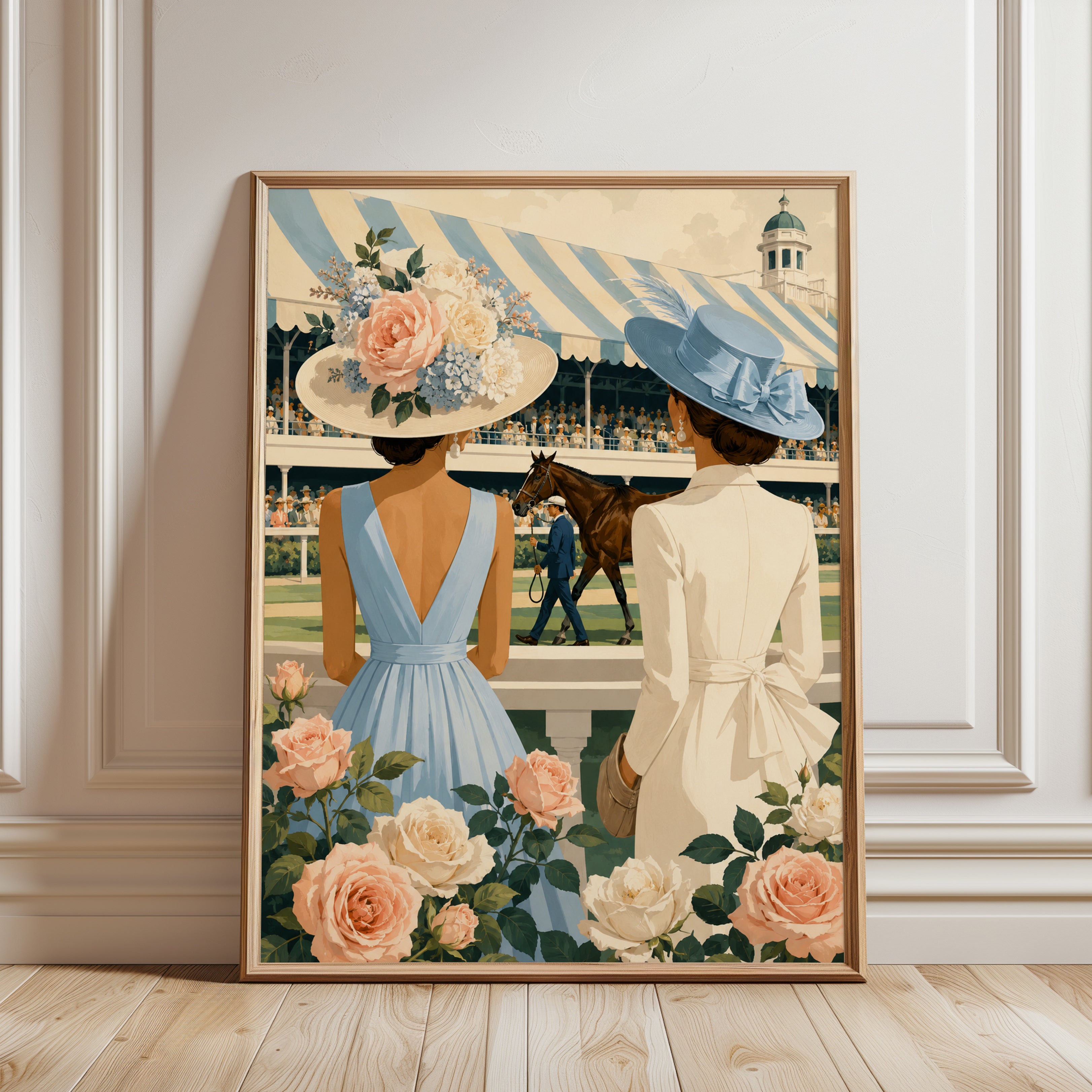 Kentucky Derby Wall Art: Elegant Floral Hats - framed detail