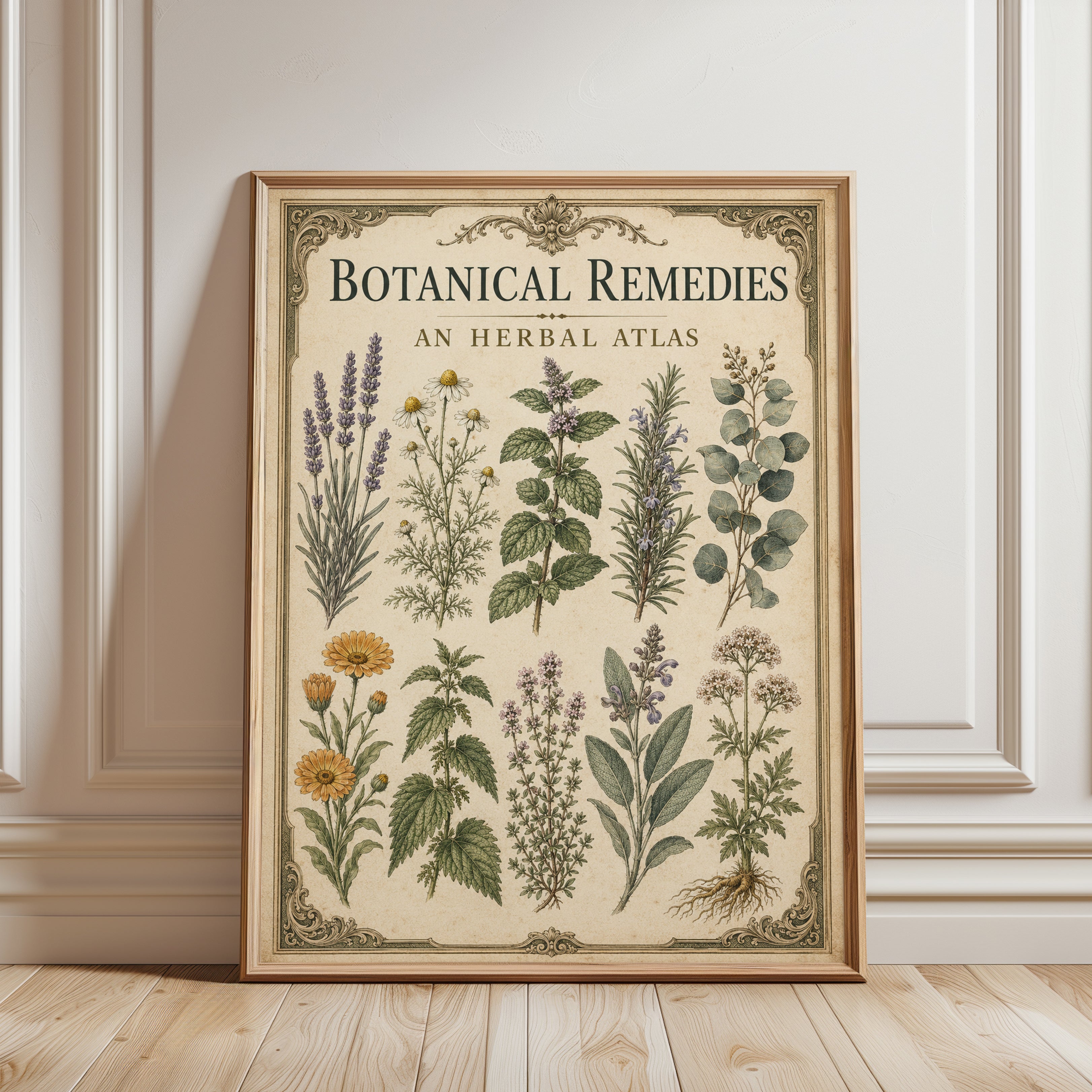 Herbal Atlas Wall Art: Vintage Medicinal Plants - framed detail