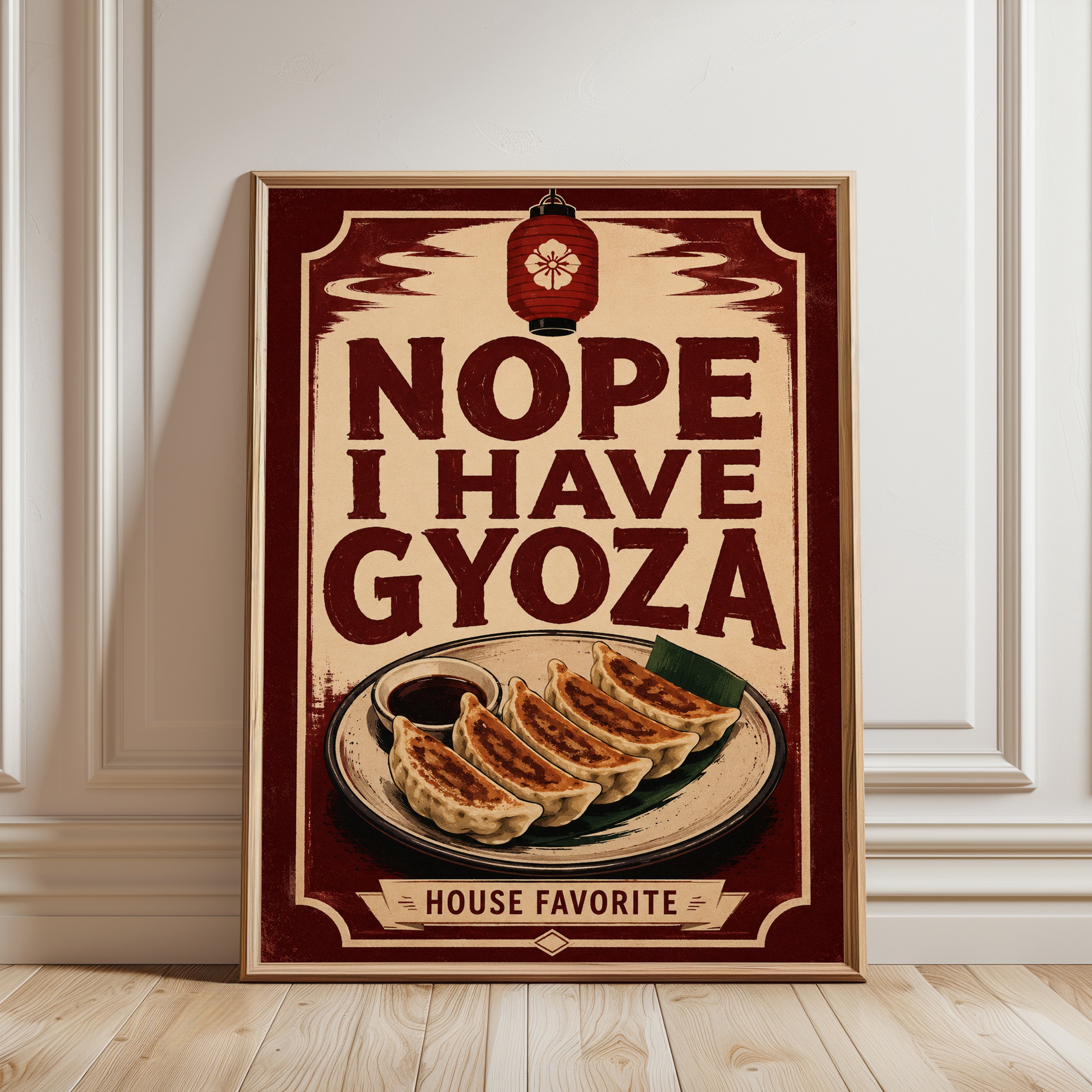 Gyoza Kitchen Wall Art – Japanese Food Poster - framed detail