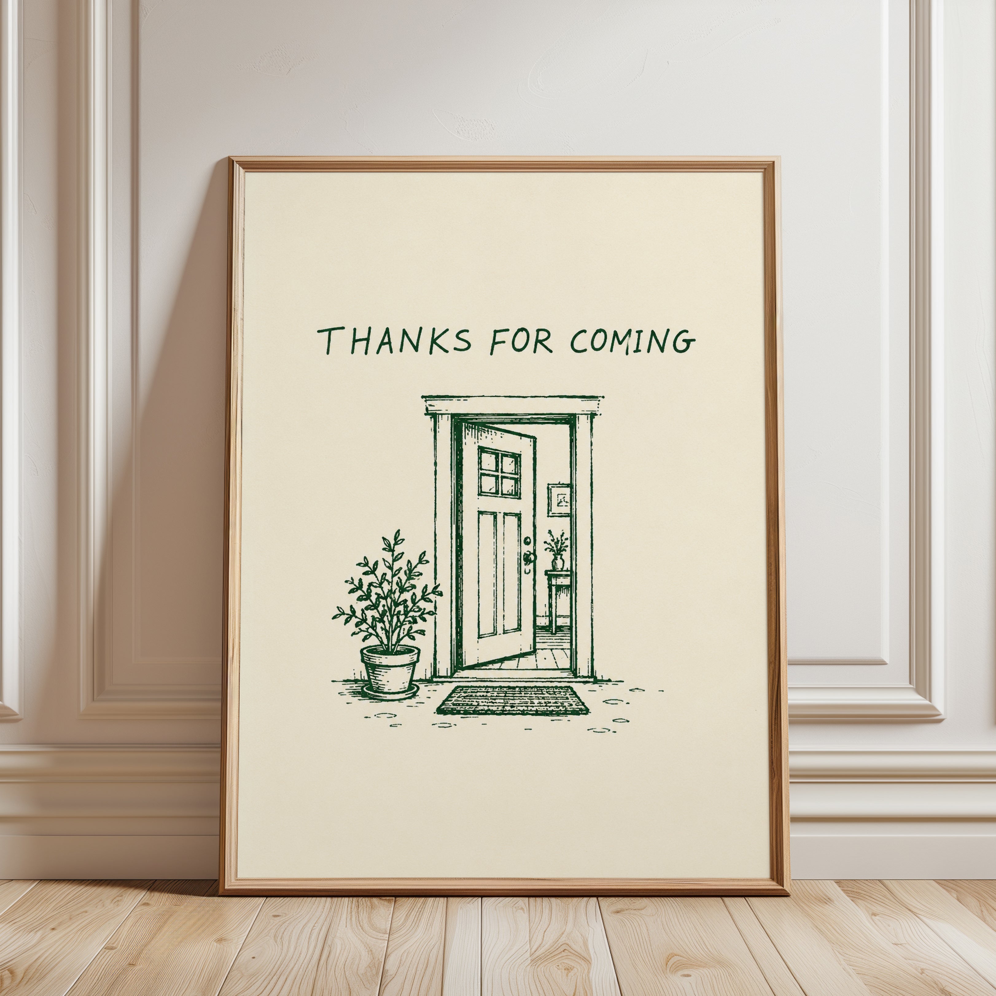 Thanks For Coming Print: Hand-Drawn Entryway Art (Housewarming Decor) - framed detail