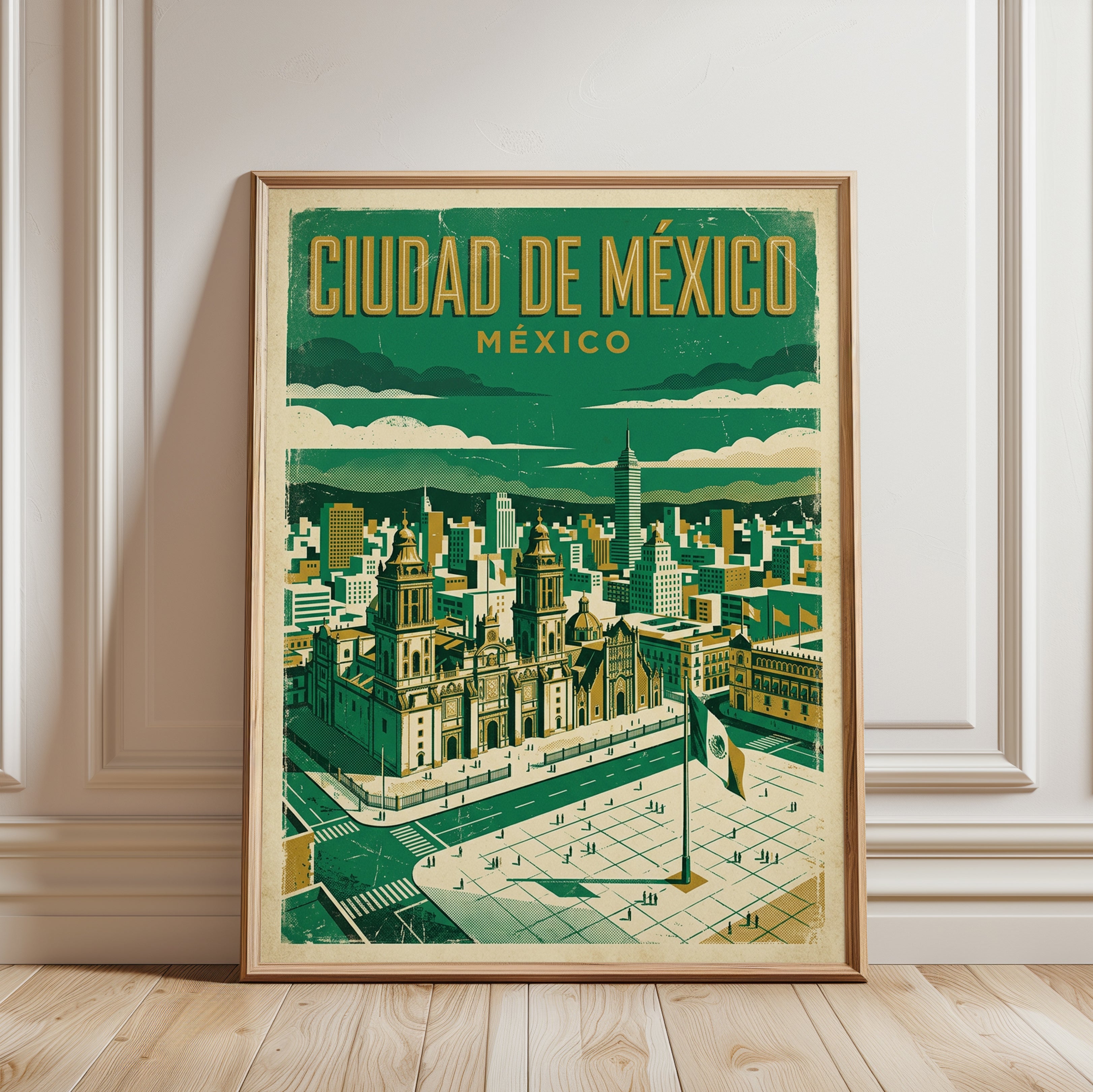 Ciudad de México Travel Poster – Vintage Mid-Century Modern Art Print - framed detail