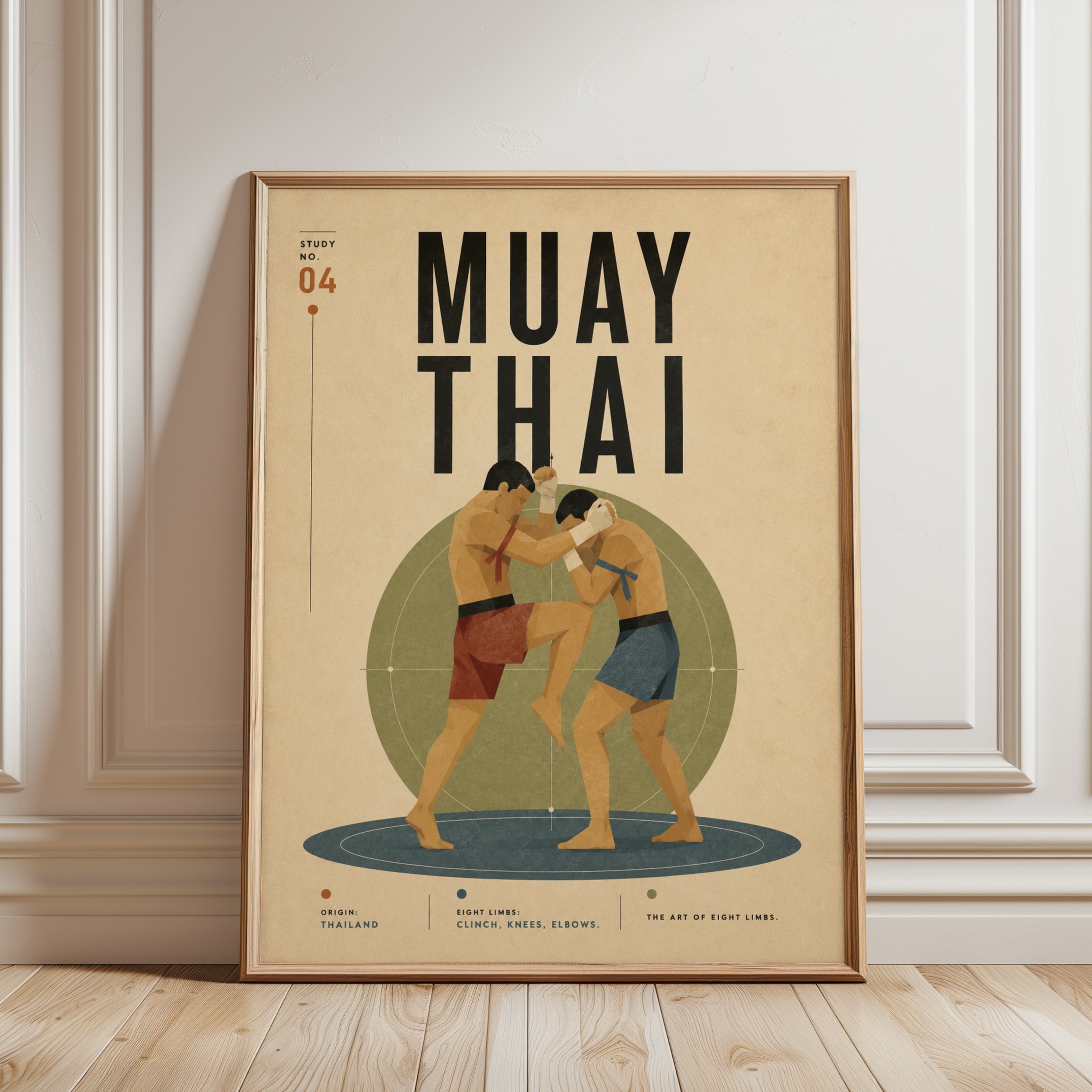 Muay Thai Vintage Poster: Retro Martial Arts Wall Art - framed detail