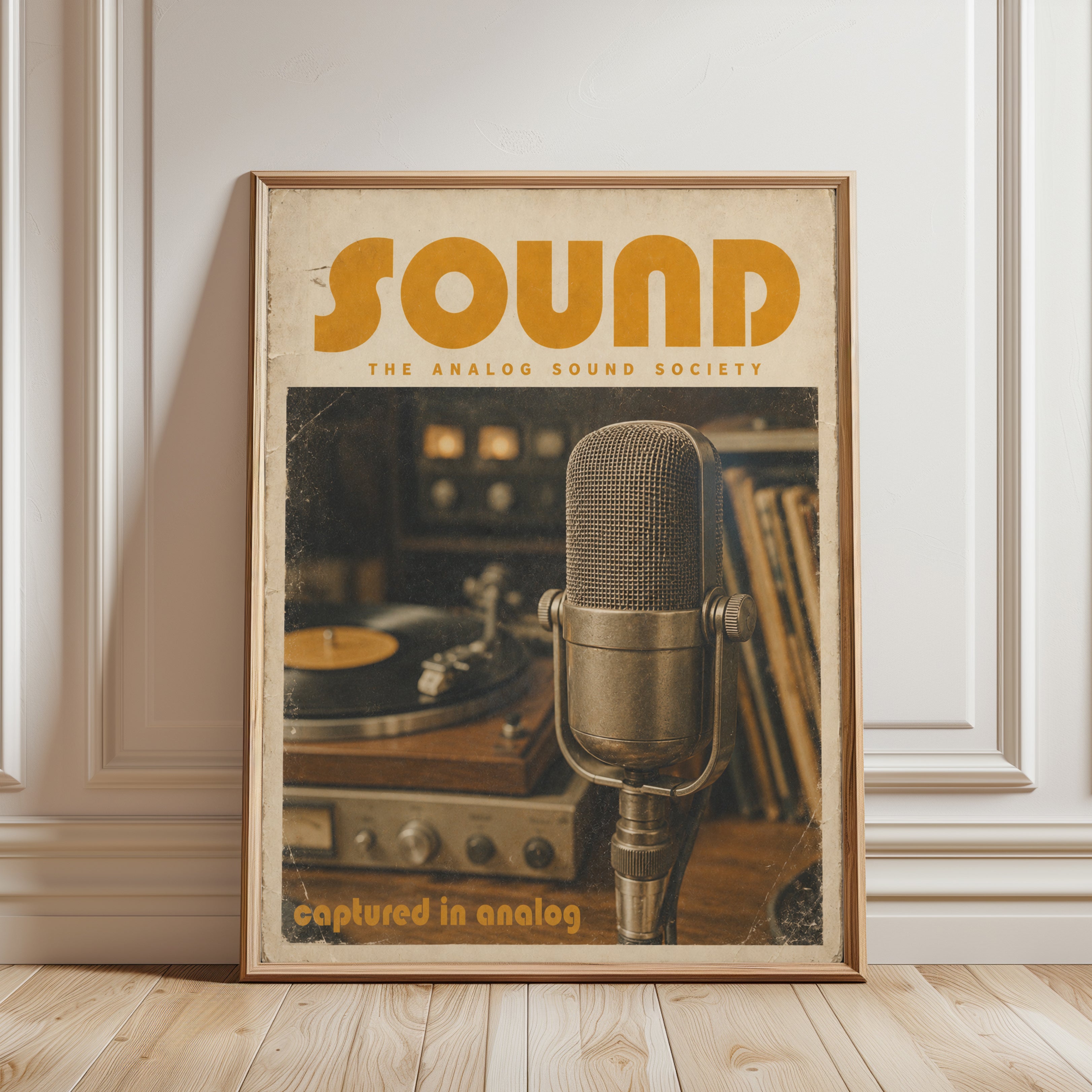 Vintage Microphone Poster — Retro Analog Sound Society Print - framed detail