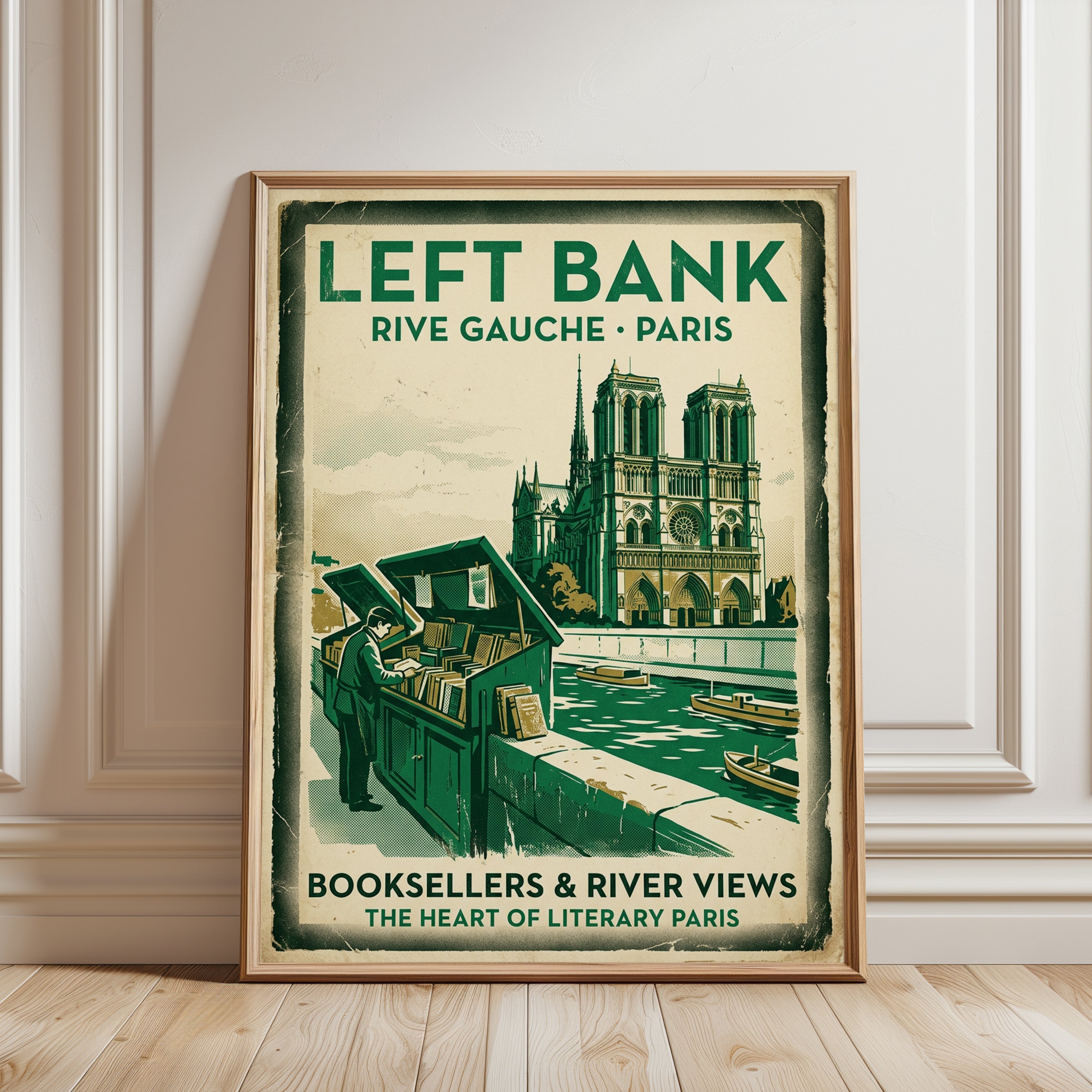 Vintage Paris Travel Poster Print — Left Bank Booksellers - framed detail