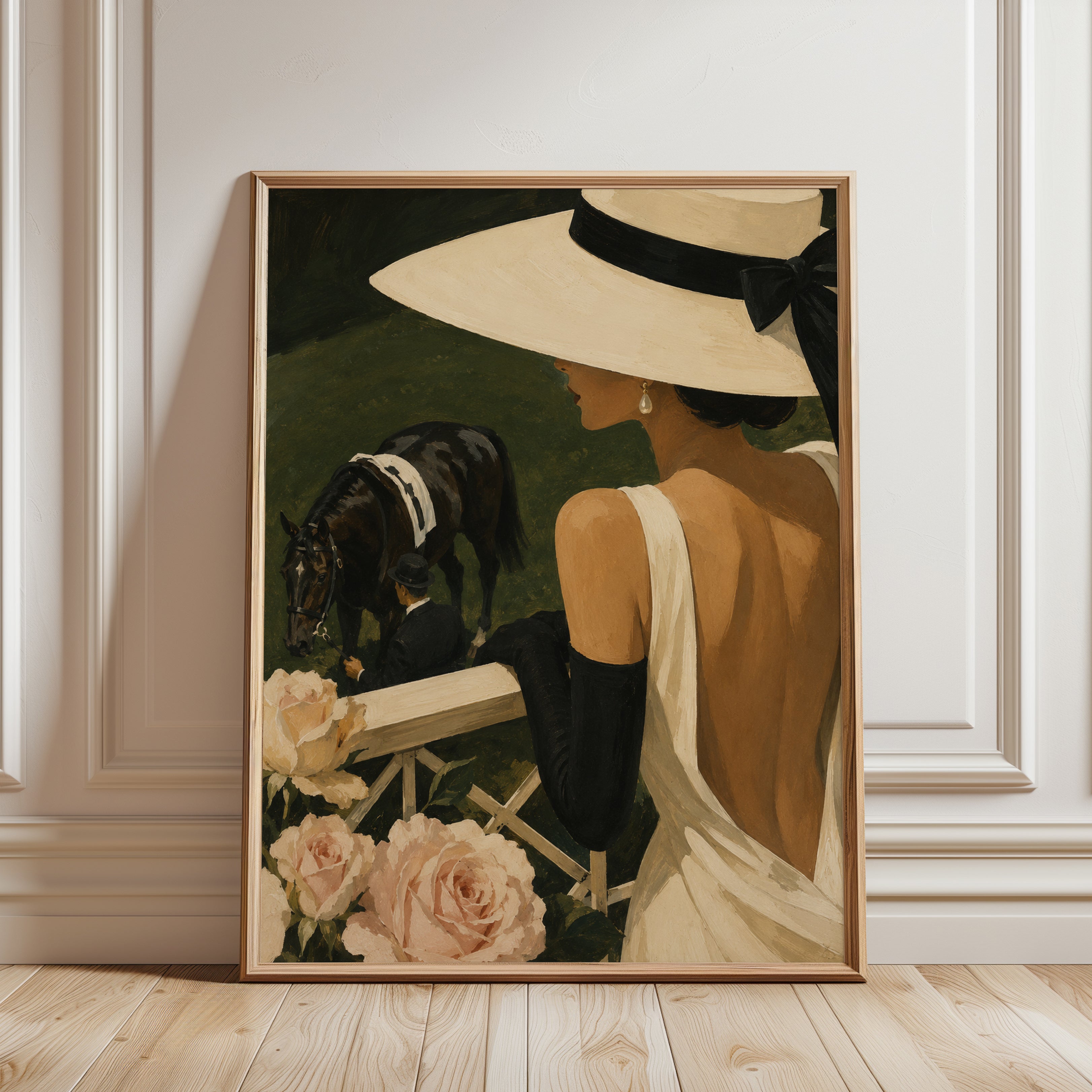 Equestrian Wall Art: Vintage Derby Woman - framed detail