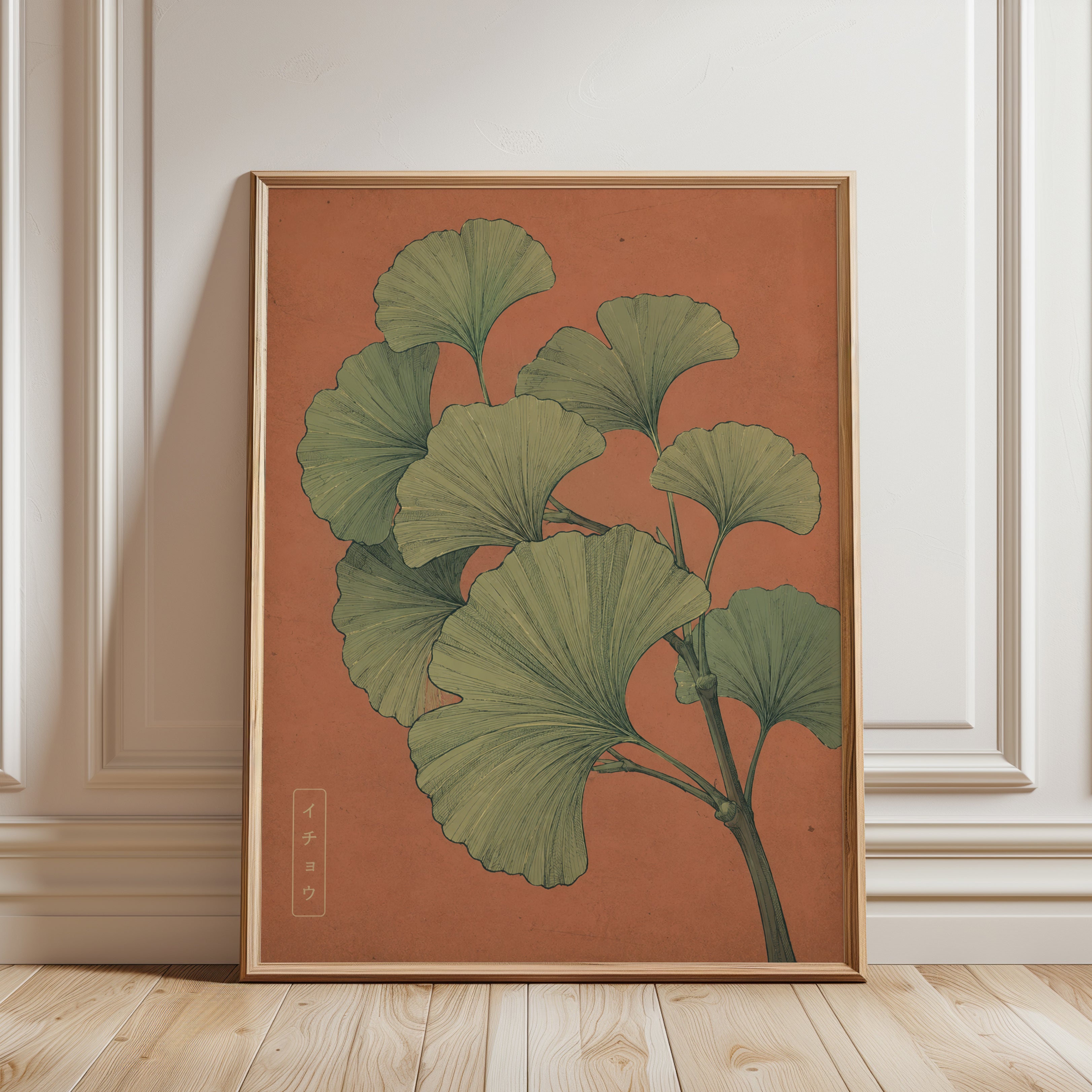 Ginkgo Leaf Botanical Print — Vintage Japanese Illustration - framed detail