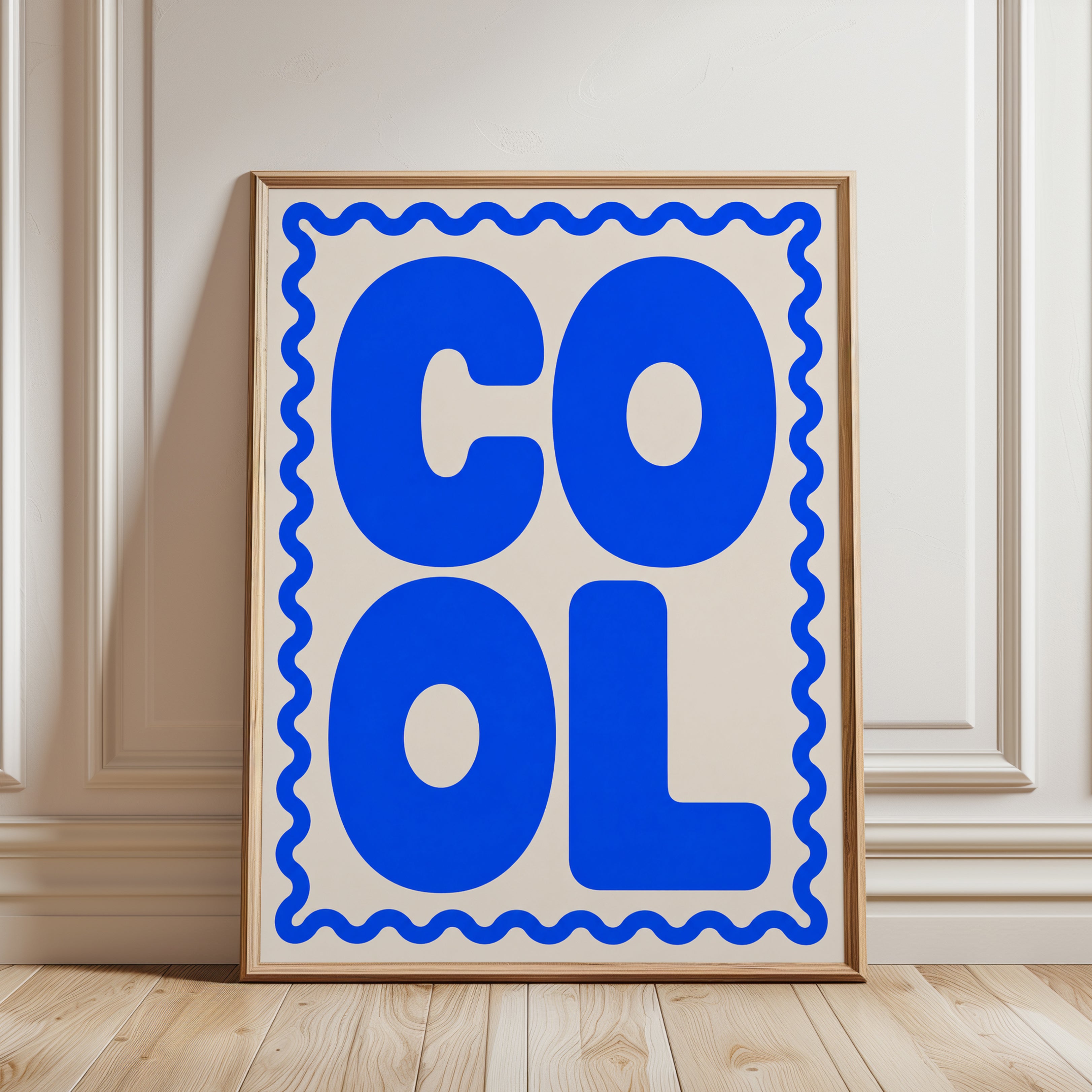 Cool Typography Print: Blue Retro Lettering Wall Art - framed detail