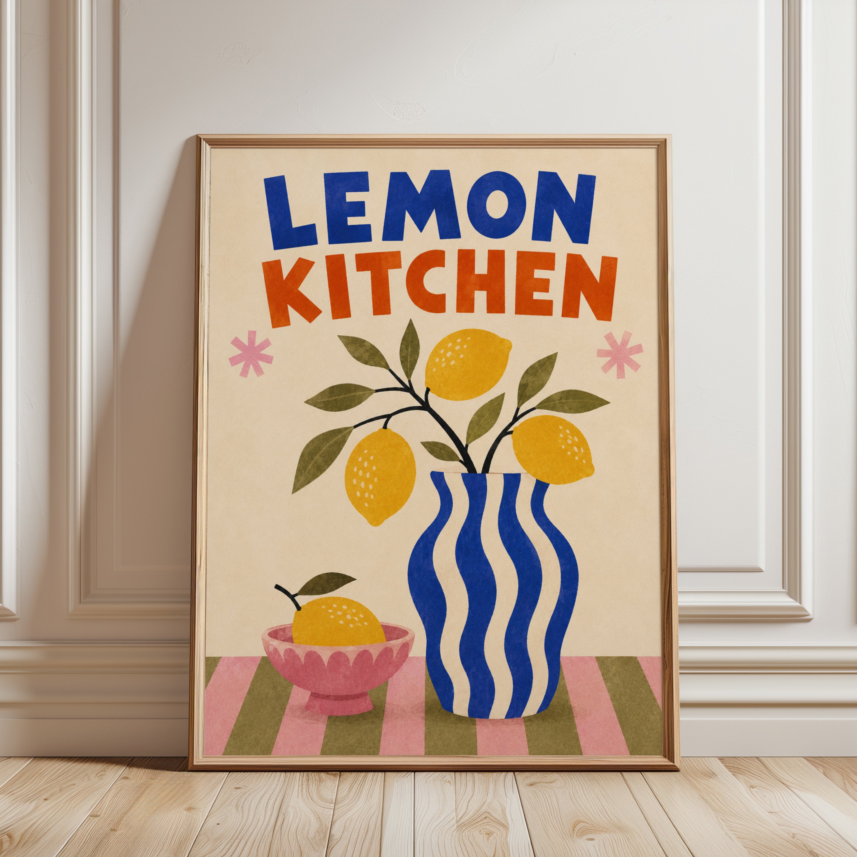 Lemon Kitchen Wall Art: Mid-Century Modern Retro Still Life - framed detail