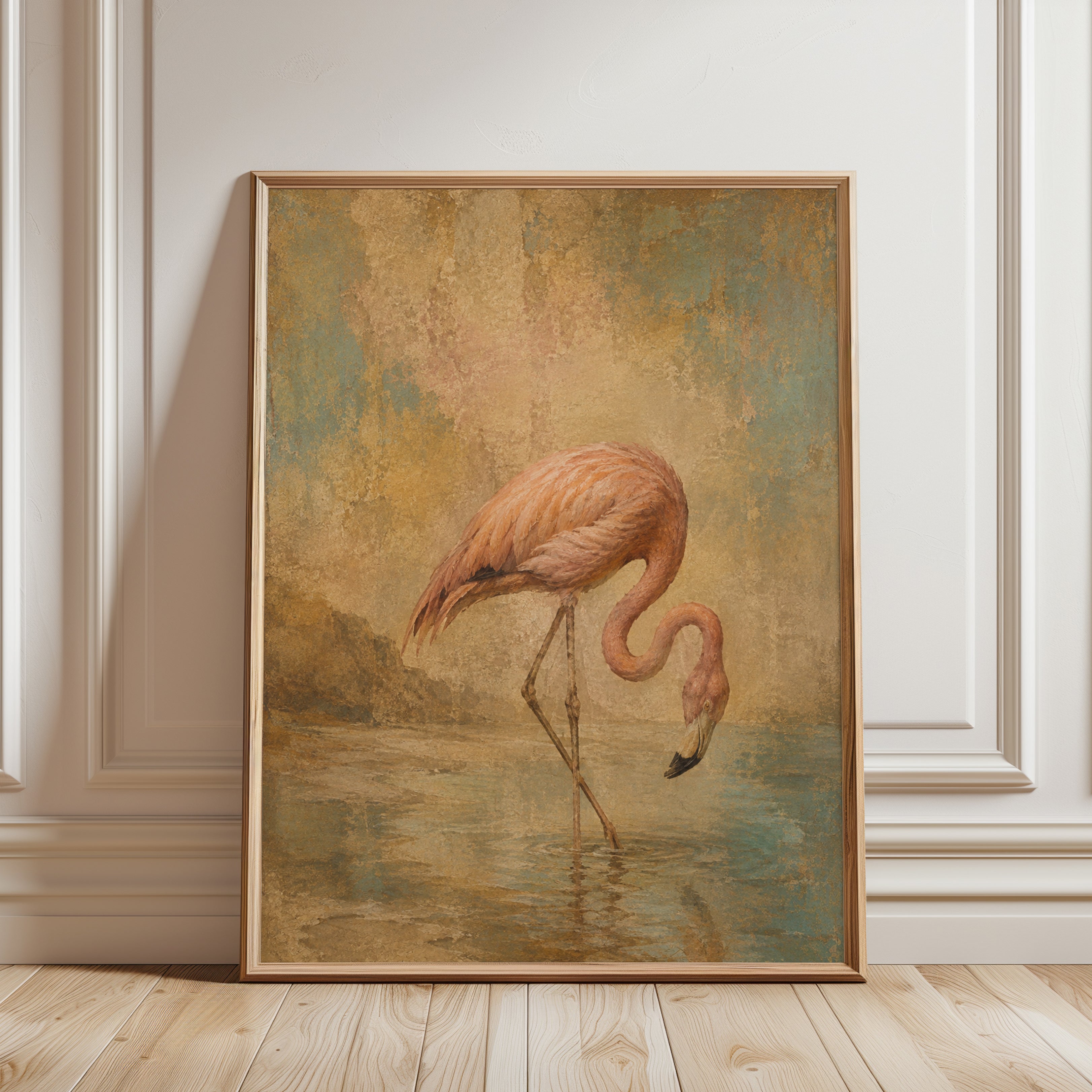 Flamingo Wall Art – Vintage Bird Print - framed detail