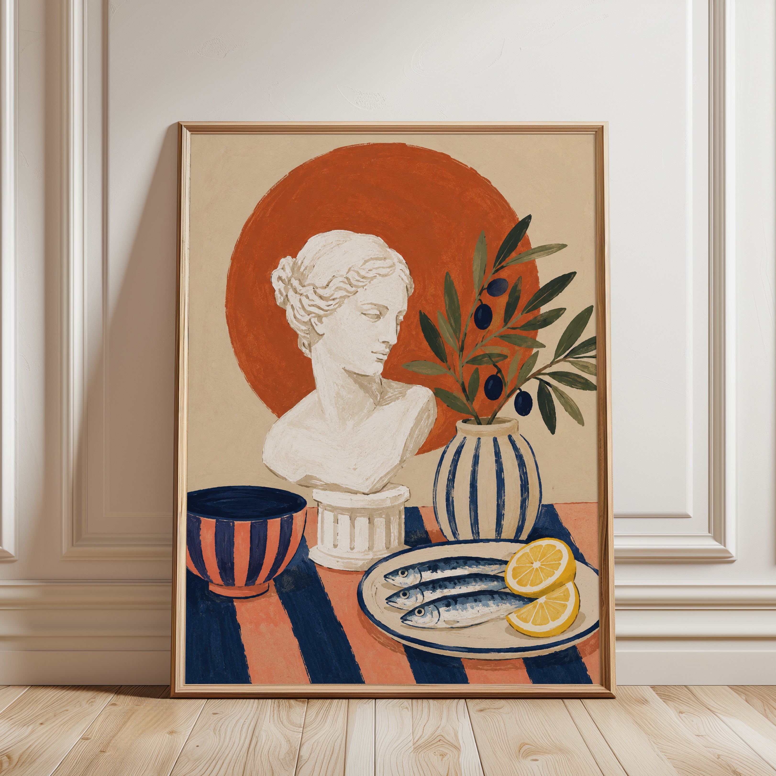 Mediterranean Wall Art – Greek Statue Print - framed detail