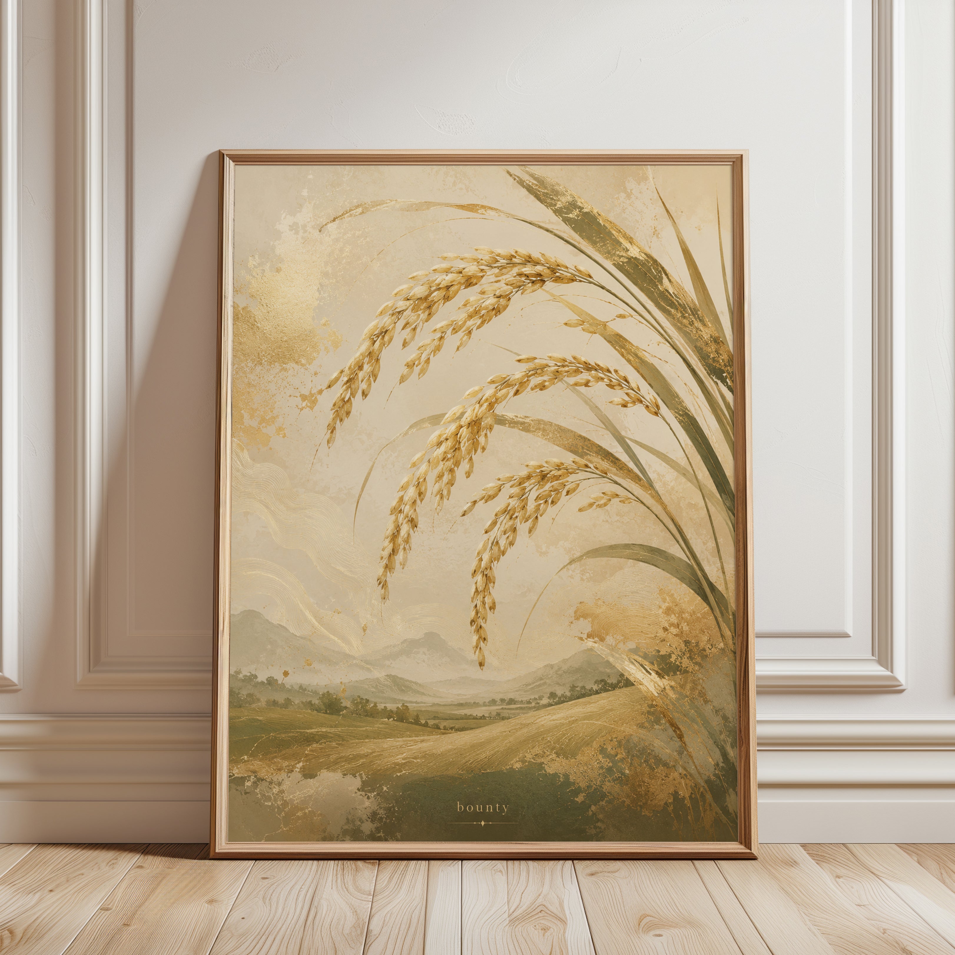 Wheat Botanical Print – Harvest Wall Art - framed detail