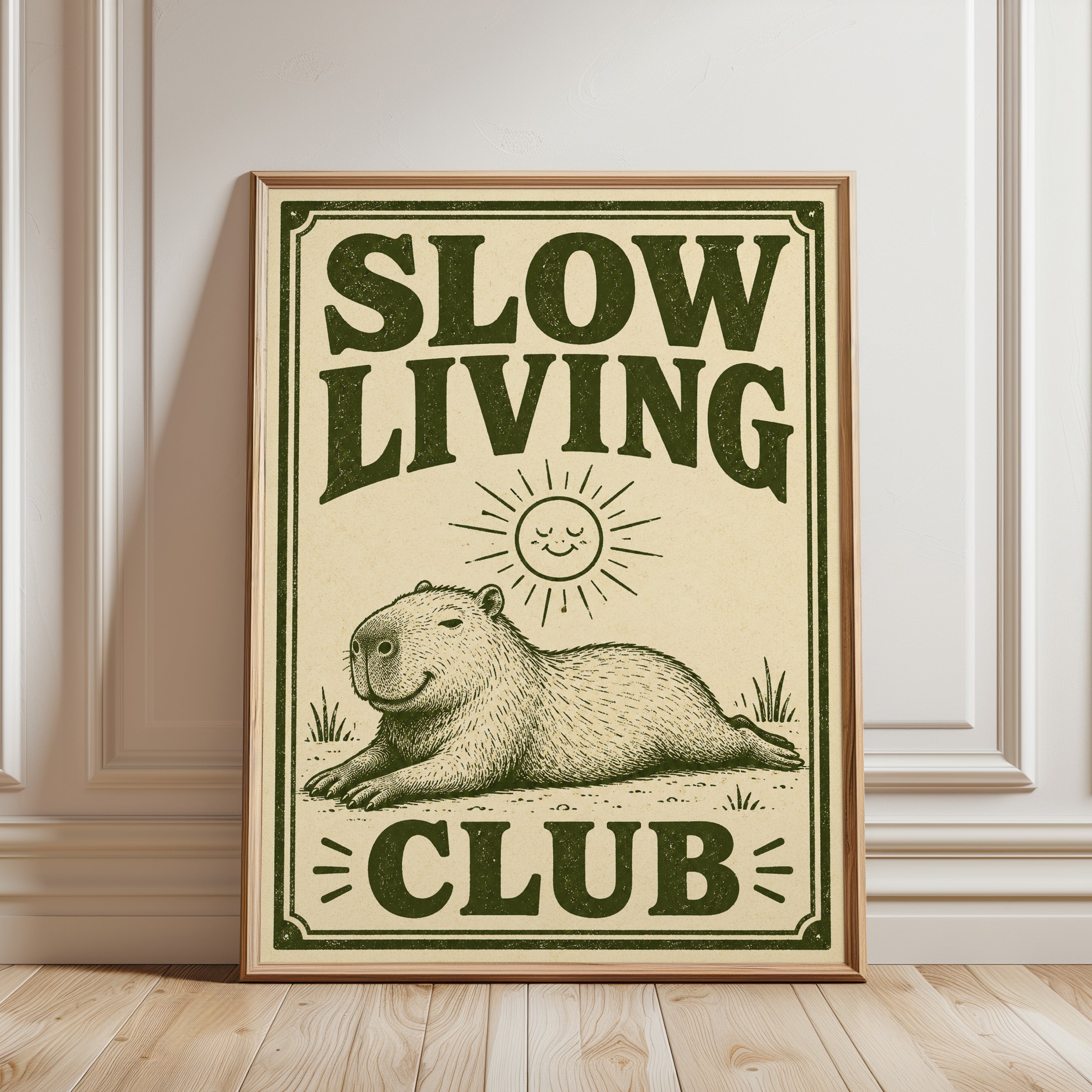 Slow Living Club Capybara Print - framed detail