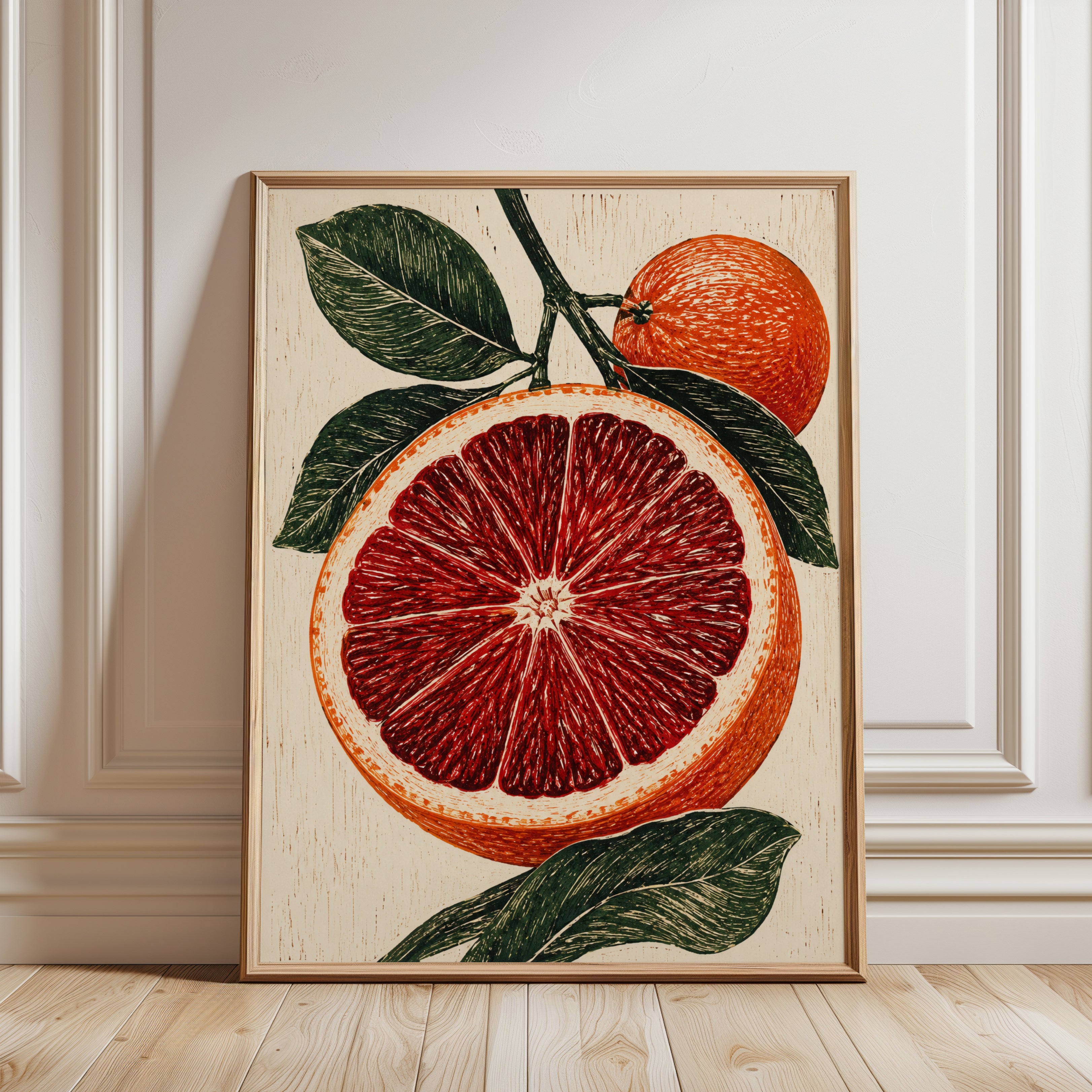 Blood Orange Wall Art – Citrus Fruit Print - framed detail