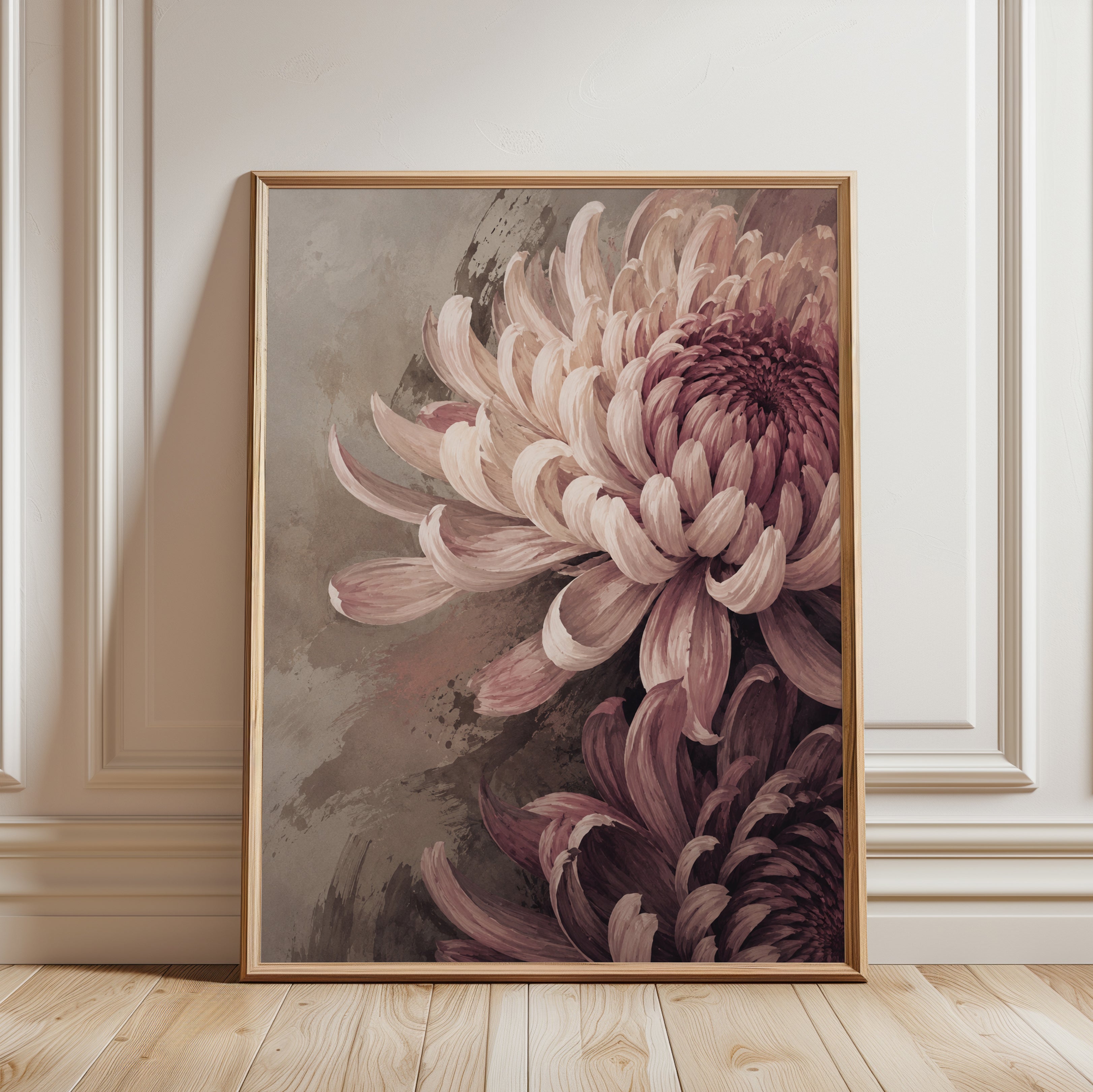 Chrysanthemum Print – Vintage Floral Wall Art - framed detail