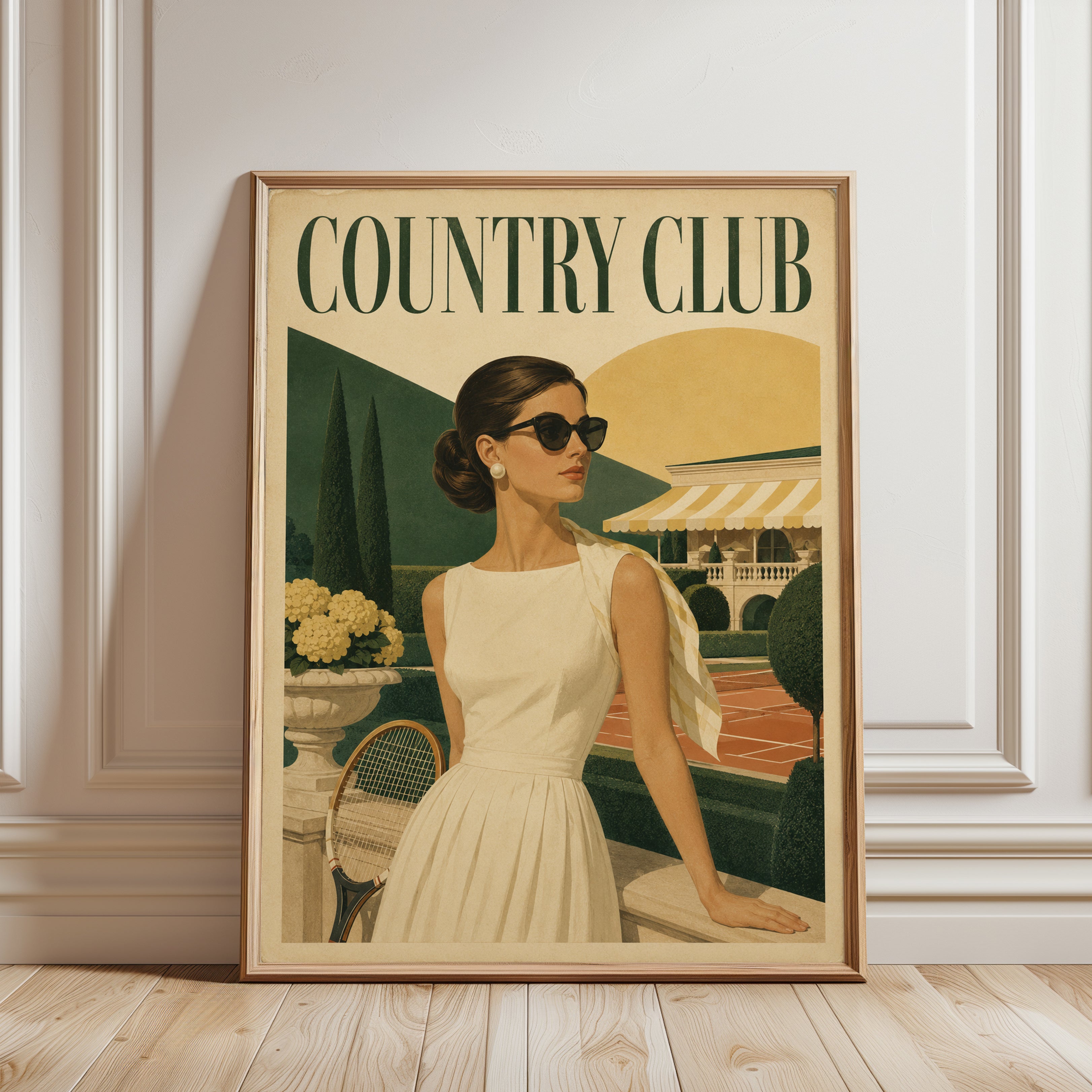 Country Club Tennis Poster: Vintage Retro Elegance Art Print - framed detail